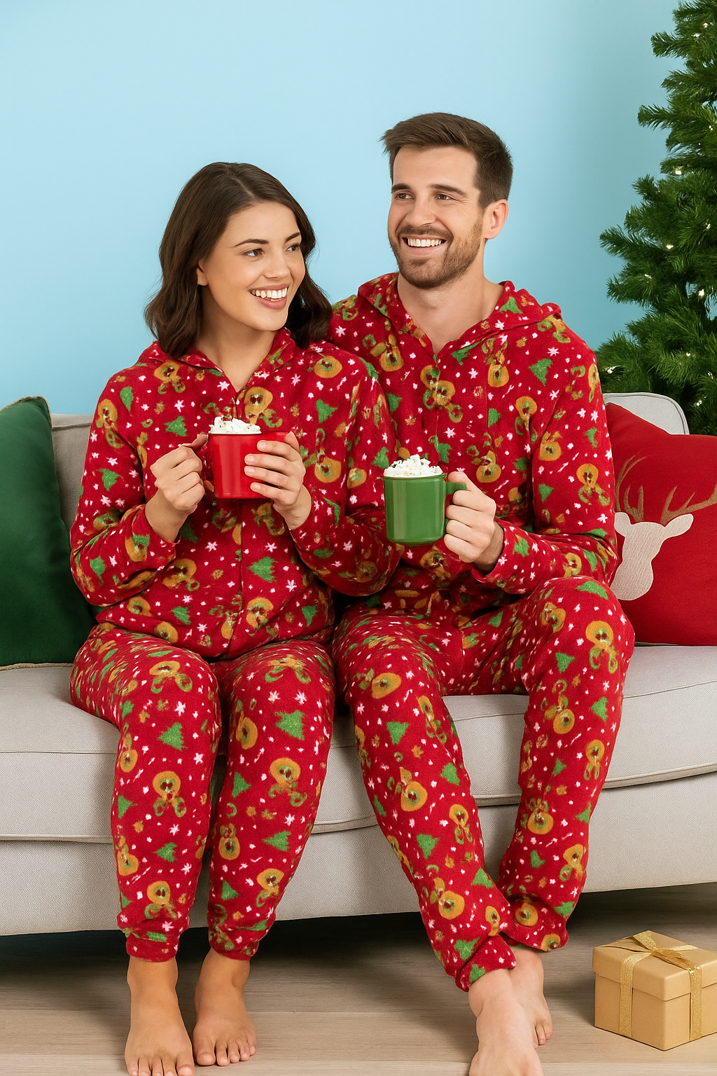 A2Z Hombres Mujeres Navidad Micro Vellón Con Capucha Suave Cálido Todo en Uno Pijama Festivo - Imagen 13 de 13