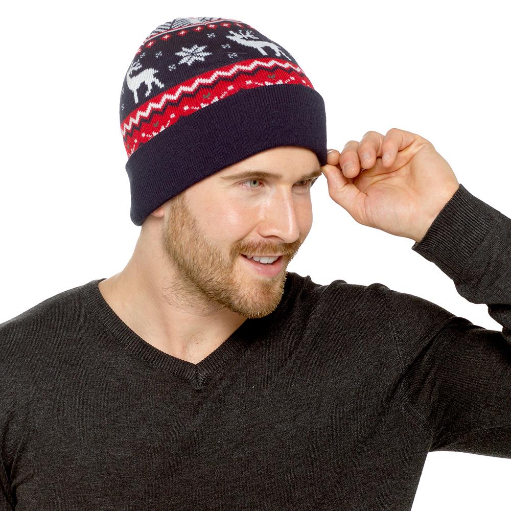 A2Z Mens Hat Cable knit Beanie Xmas Christmas Reindeer Winter Warm