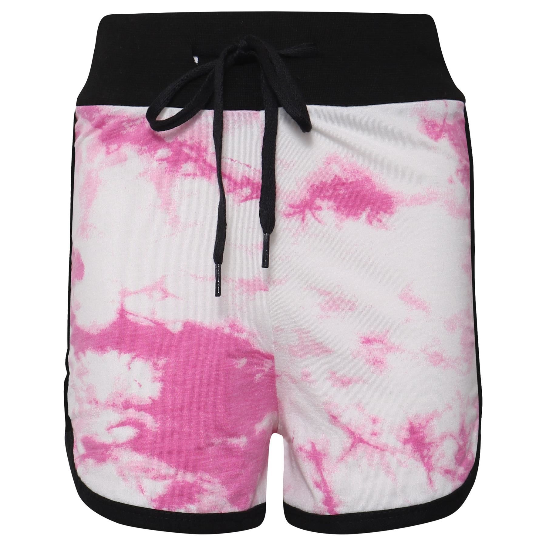 Kids Girls Shorts Gym Sports Tie Dye Pink Print Summer Hot Pant Shorts 5-13 Yrs - Picture 4 of 7