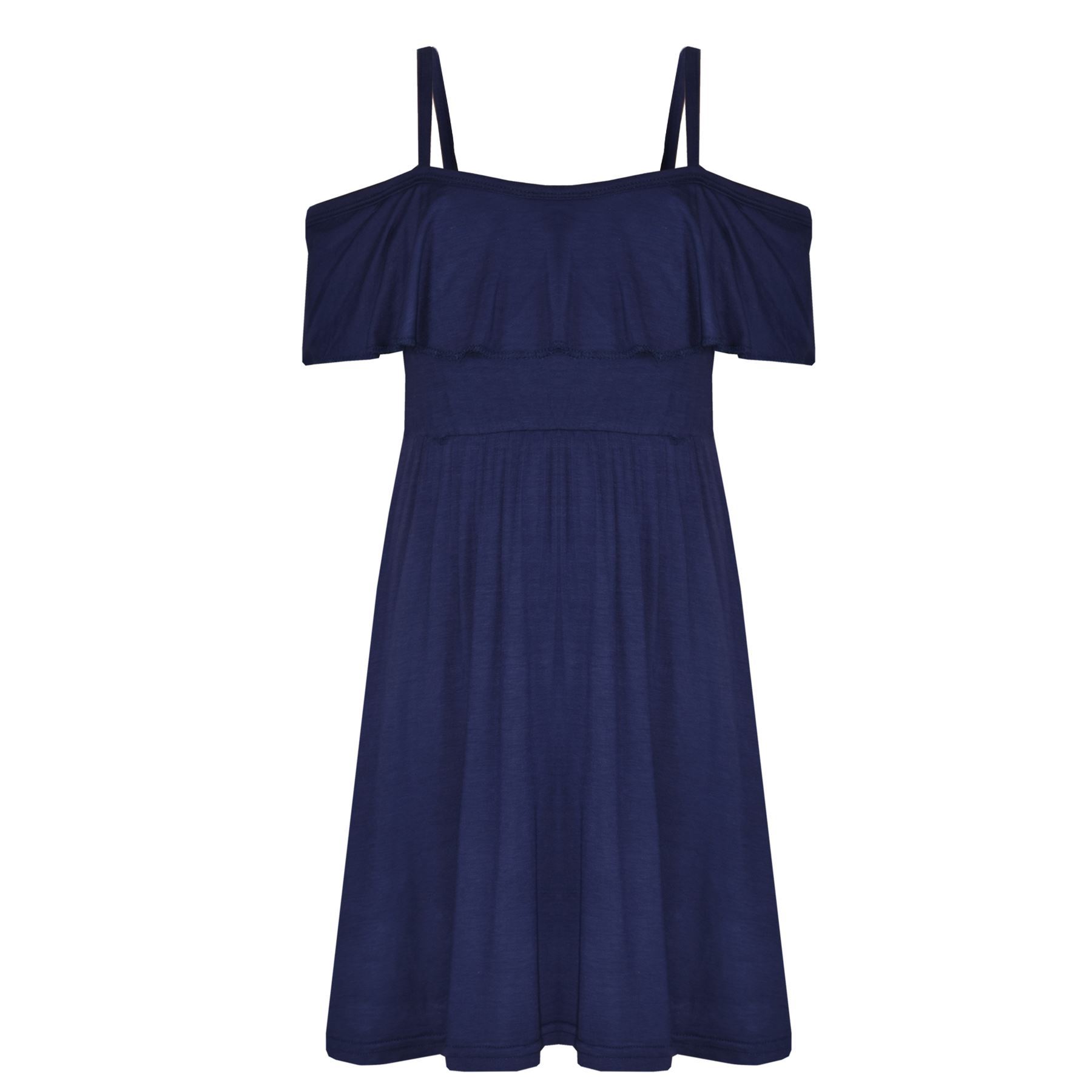 Girls Skater Dress Kids Plain Color Summer Party Off Shoulder Dresses 7-13 Yr - Picture 40 of 111