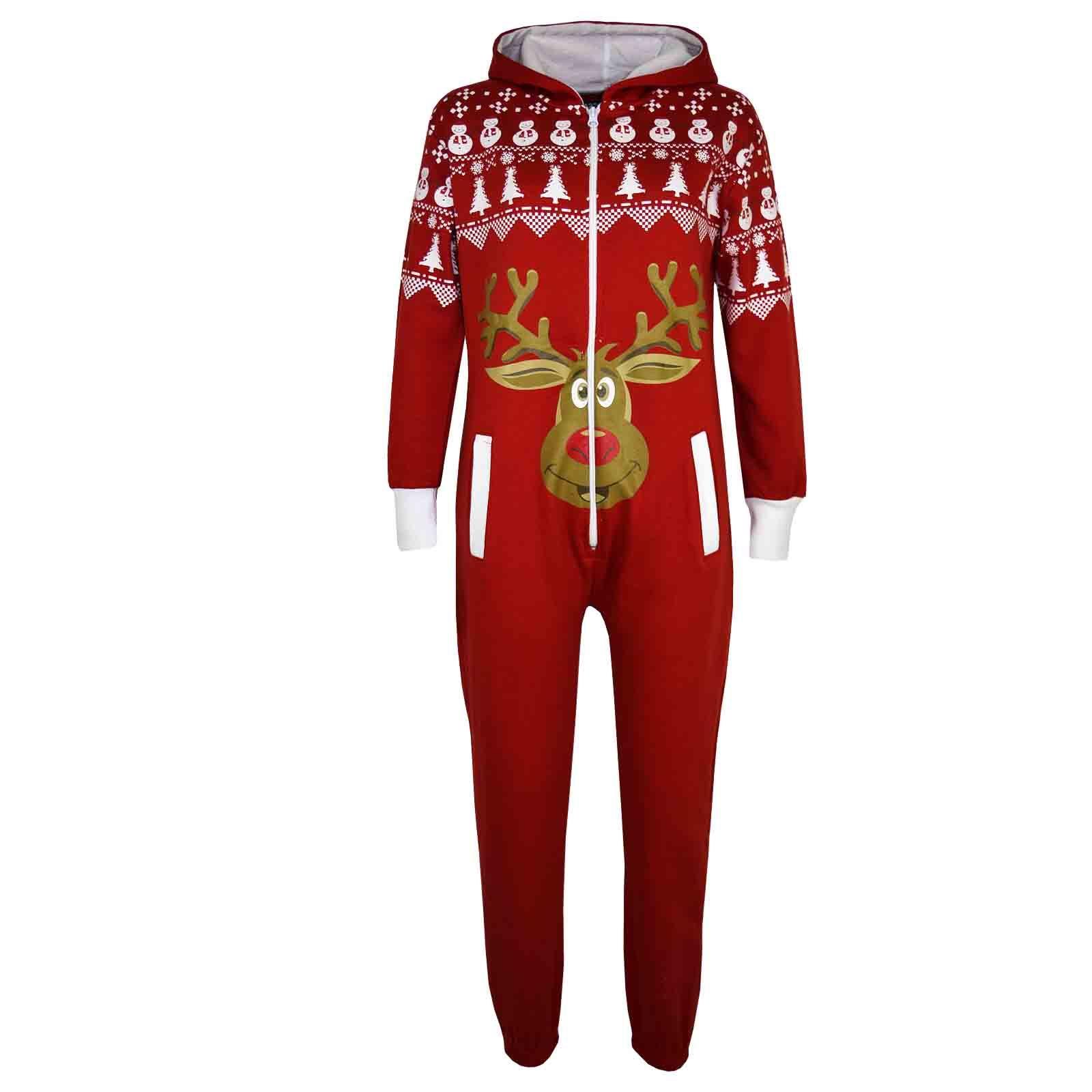 Kids Girls Boy Novelty Christmas Reindeer Fleece A2Z Onesie One Piece Jumpsuit - Picture 9 of 13
