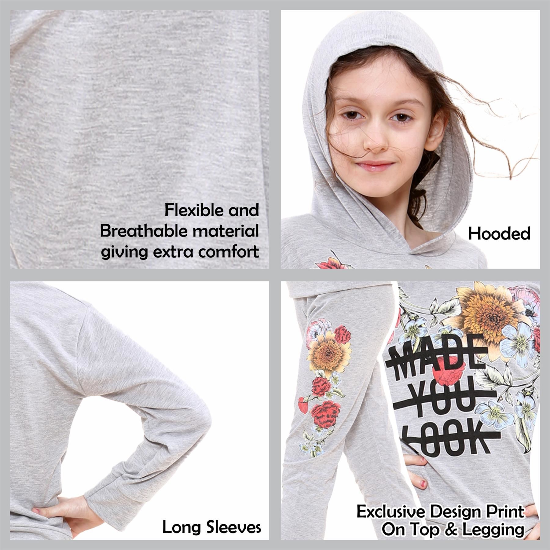 Girls Top Kids Made You Look Print Long Sleeves Hooded Top & Legging Set 5-13 Yr - Picture 20 of 21