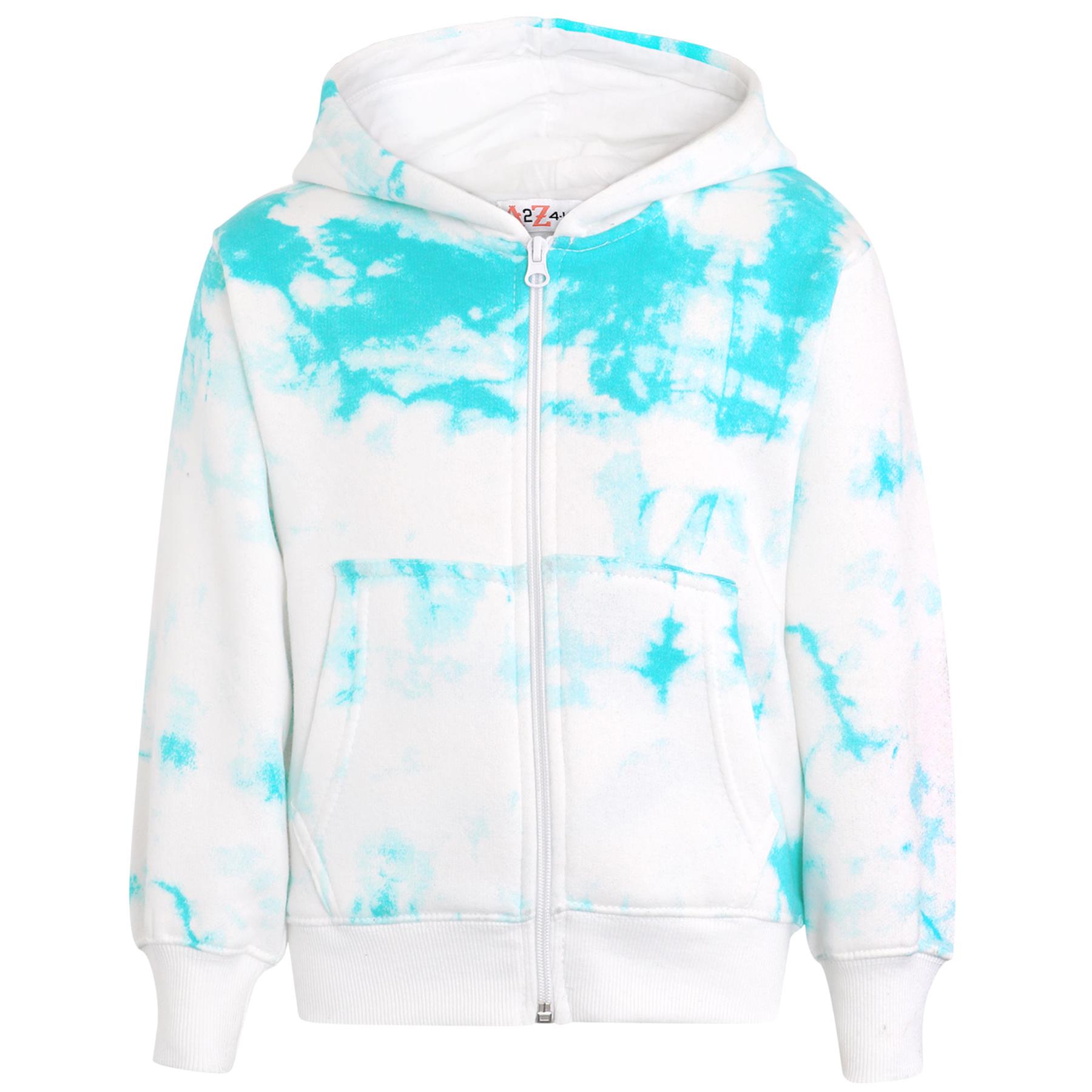 Kids Girls Tracksuit Tie Dye Print Blue Hooded Hoodie & Bottom Jogging Suits - Picture 8 of 10