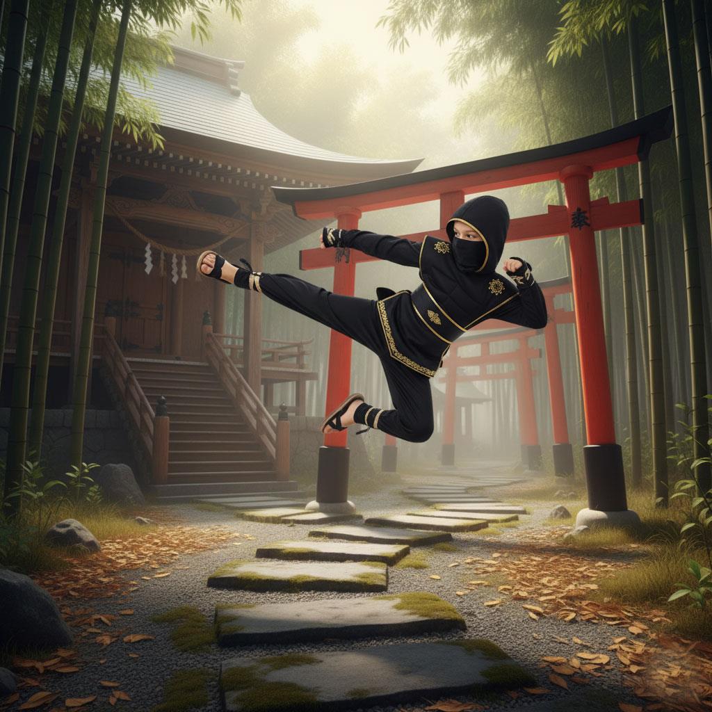 A2Z 4 Kinder Jungen Mädchen Ninja Halloween Kostüm Verkleidung Schulpartys Kostüm