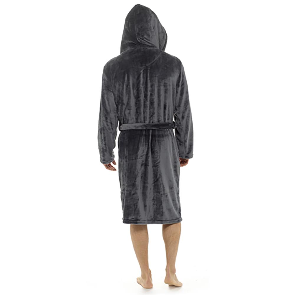 A2Z Mens Dressing Gown Super Soft Luxury Sherpa Hooded Flannel Fleece Bath Robe - Picture 6 of 8