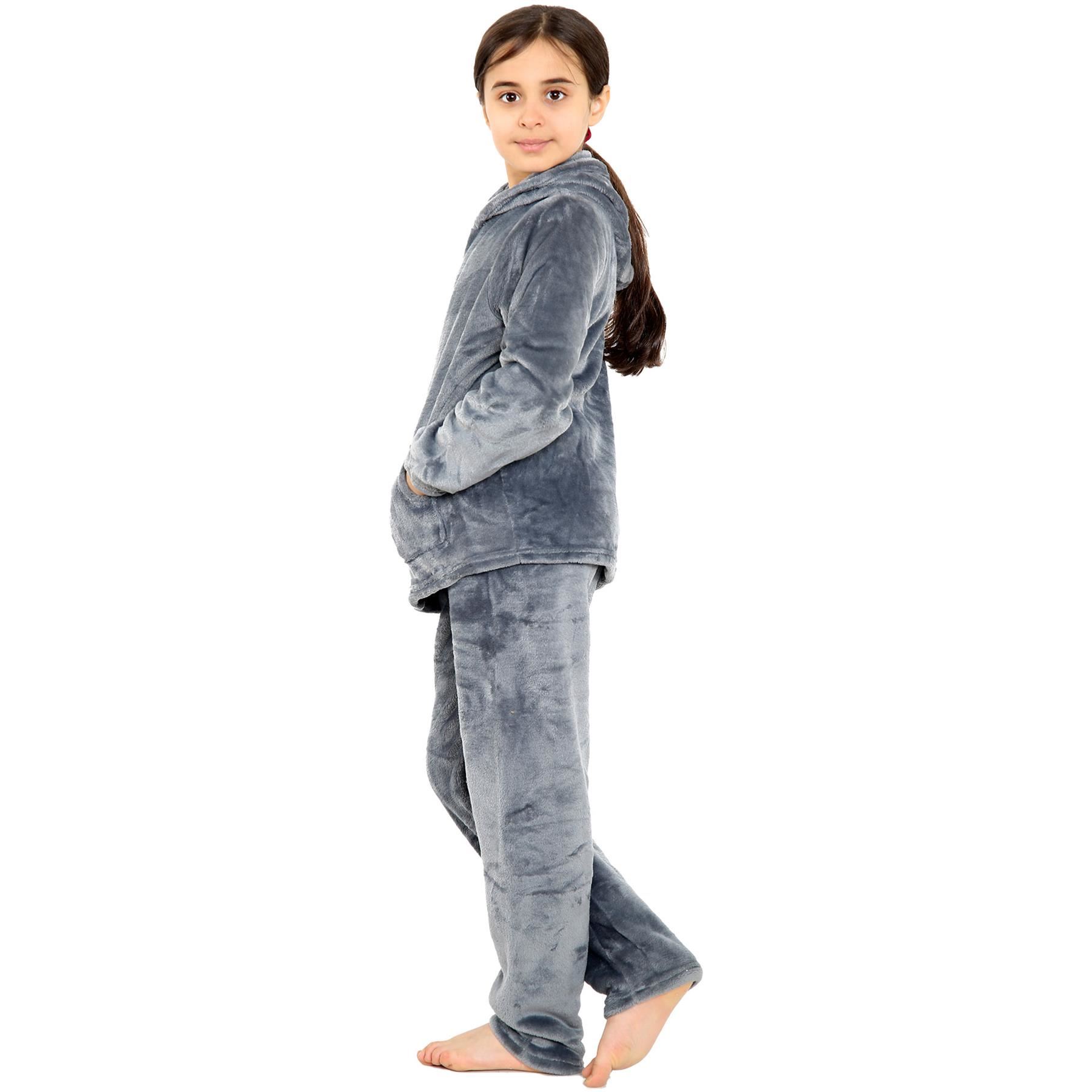 Kids Warm Fleece Hooded Pyjamas For Girls & Boys Sleepover 2 Piece Gift Set - Picture 12 of 31