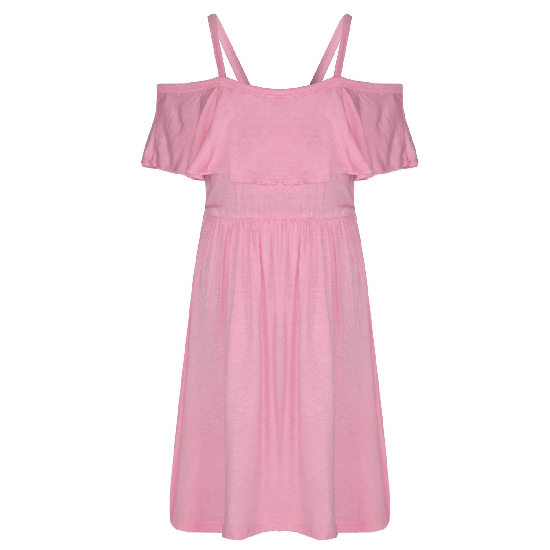Girls Skater Dress Kids Plain Color Summer Party Off Shoulder Dresses 7-13 Yr - Picture 3 of 111