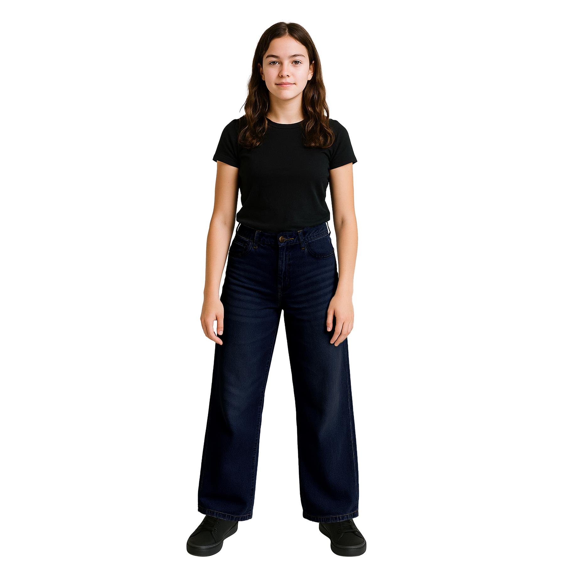 Kids Girls Relaxed Baggy Palazzo Jeans For Teens Flare Stretchy Denim Jeans - Picture 4 of 23