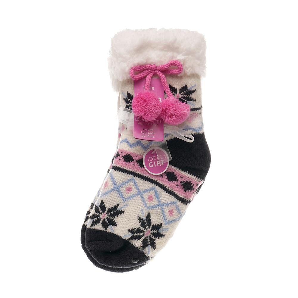 Kids Girls' Fluffy Sherpa Fleece Lining Christmas Socks with Non Slip Gripper - Picture 4 of 8