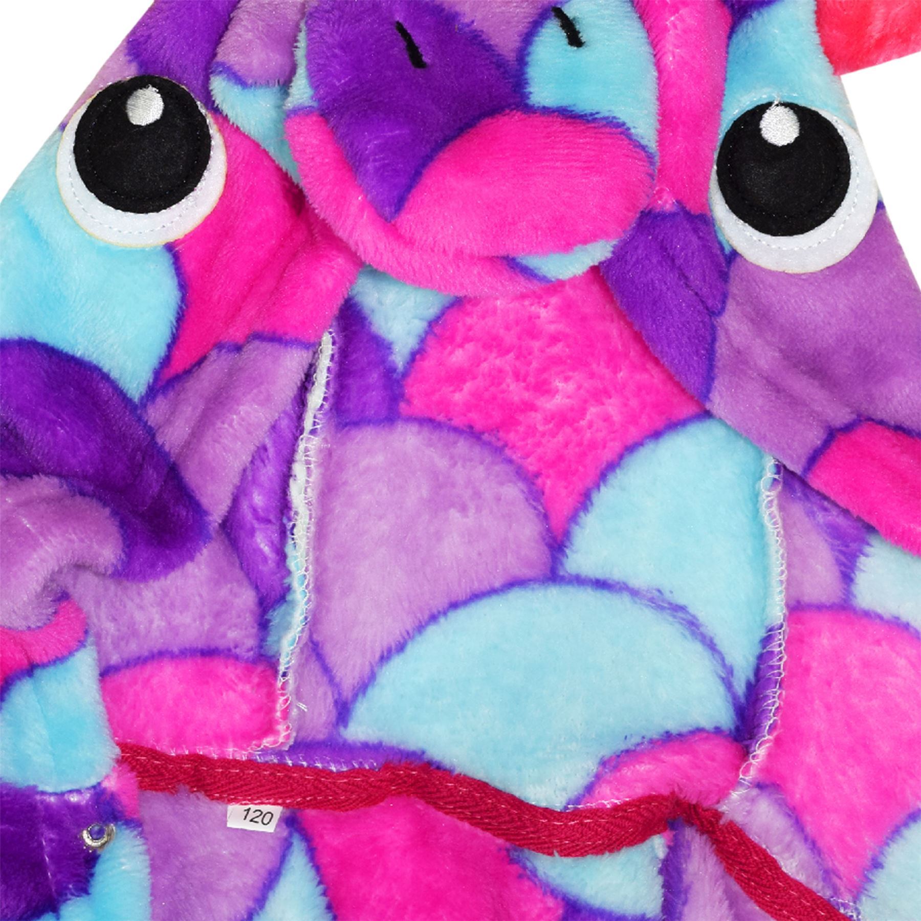 Girls Bathrobe 3D Animal Unicorn Purple Scales Fleece Dressing Gown Lounge Wear