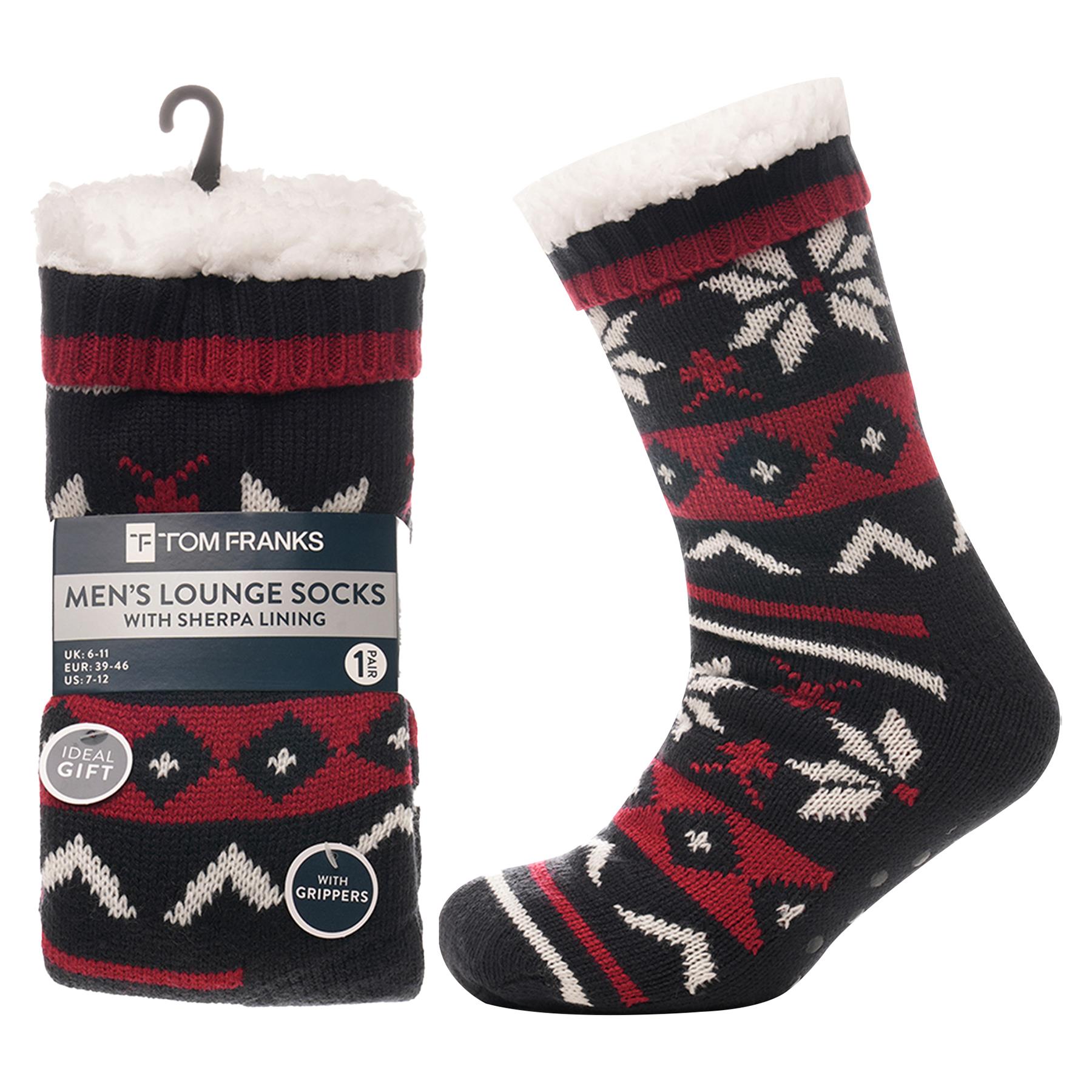A2Z Mens Fairisle Knit Slipper Sock Soft Sherpa Lined Comfy Thick Cosy Socks - Picture 7 of 7