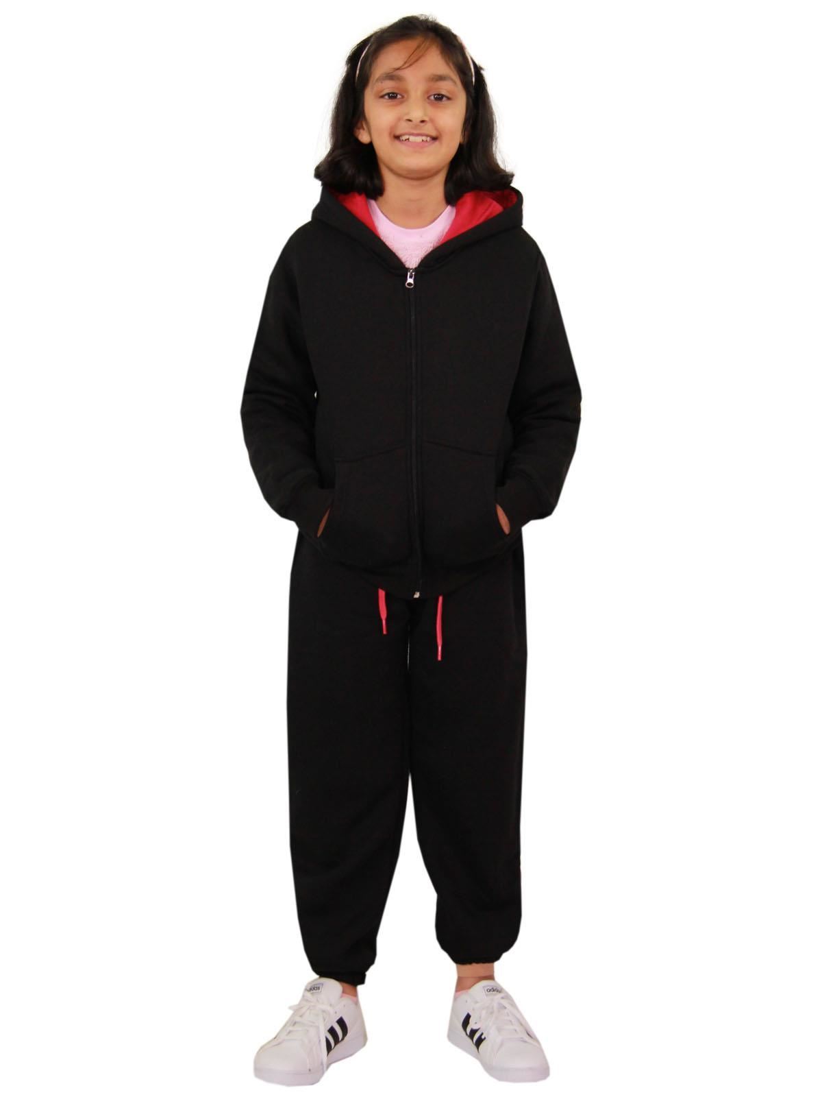 Kids Unisex Plain Tracksuit Contrast Hoodie with Joggers Sports Activewear Set - Picture 20 of 116