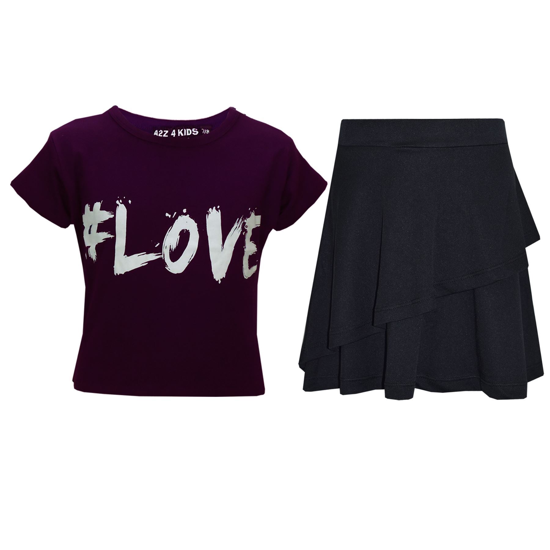 Kids Girls Crop Top And Fril Skirt Trendy Stylish Crew Neck Skater Skirt Set - Picture 5 of 41