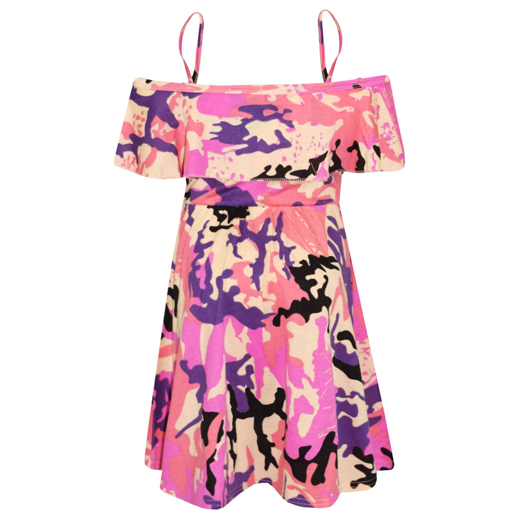 Girls Skater Dress Kids Plain Color Summer Party Off Shoulder Dresses 7-13 Yr - Picture 10 of 111