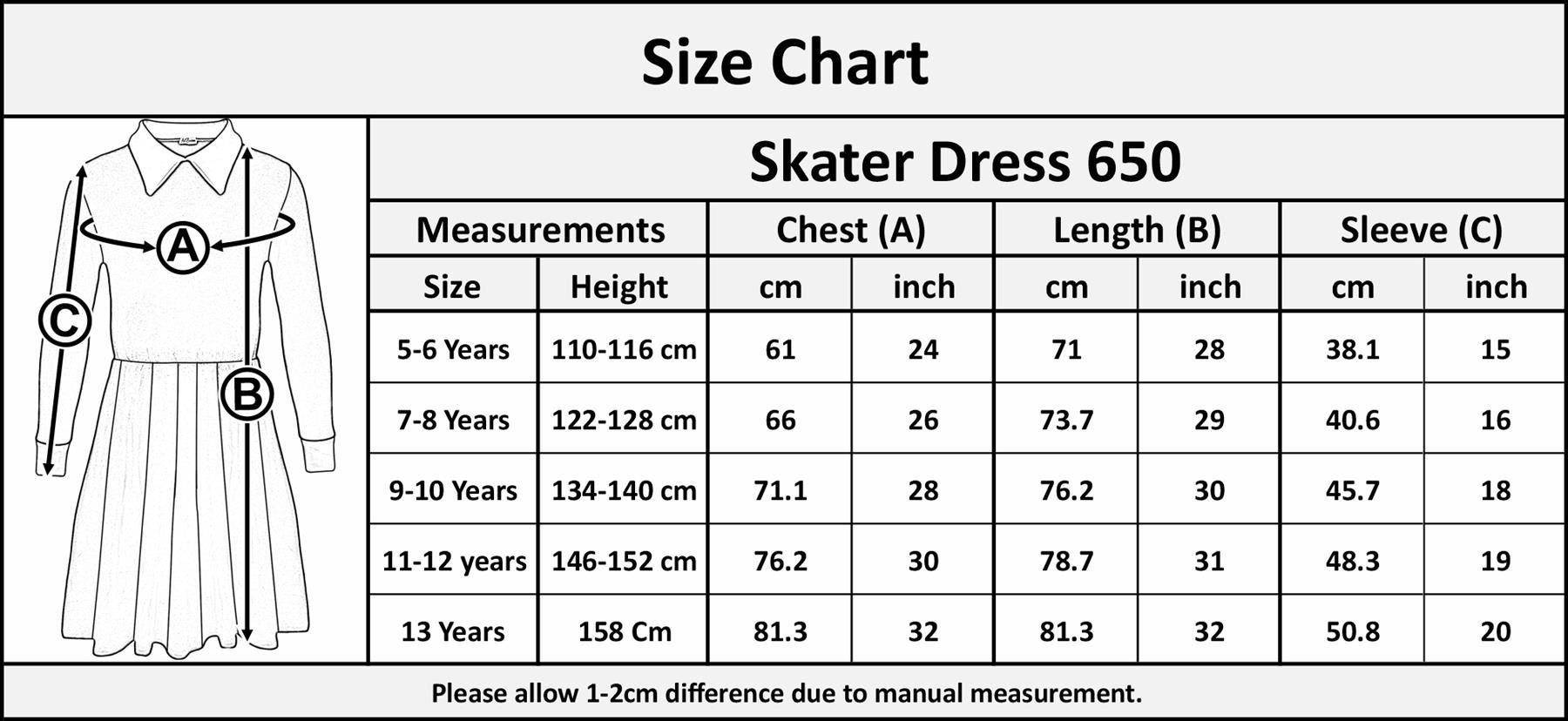 Kids Girls Skater Dress Peter Pan Collar Long Sleeves Flared Skater Dresses 7-13 - Picture 4 of 6