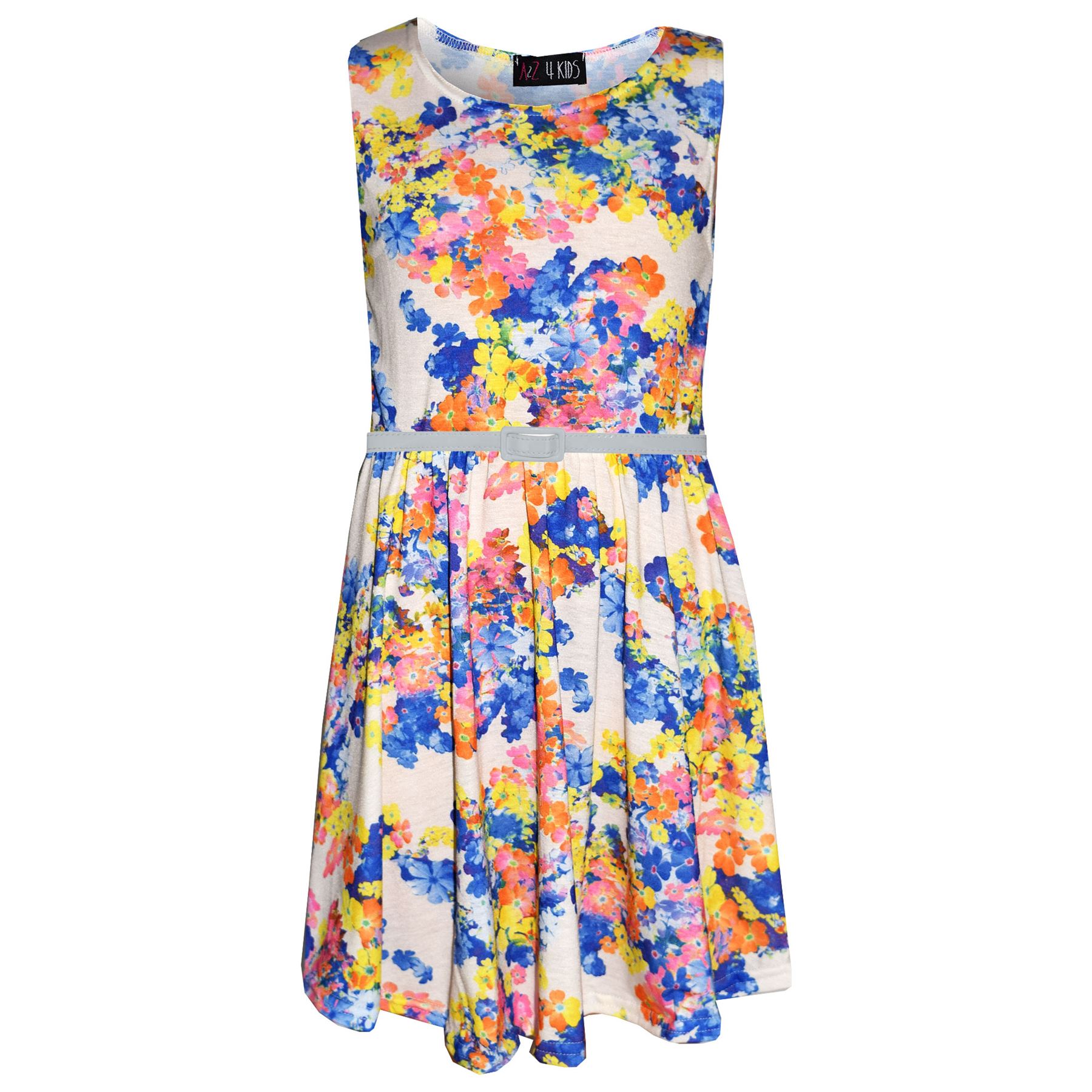 Girls Skater Dress Kids Floral Print Summer Party Fashion Dresses Age 7-13 Year - Picture 2 of 6