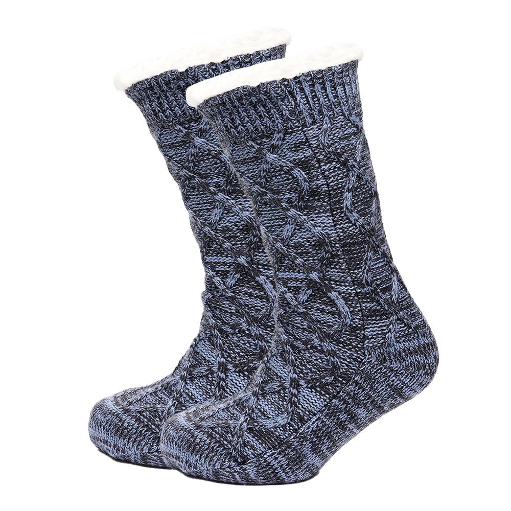 A2Z Mens Slipper Socks Yarn Chunky Cable Knit Sherpa Lining Warm Winter Socks - Picture 3 of 6