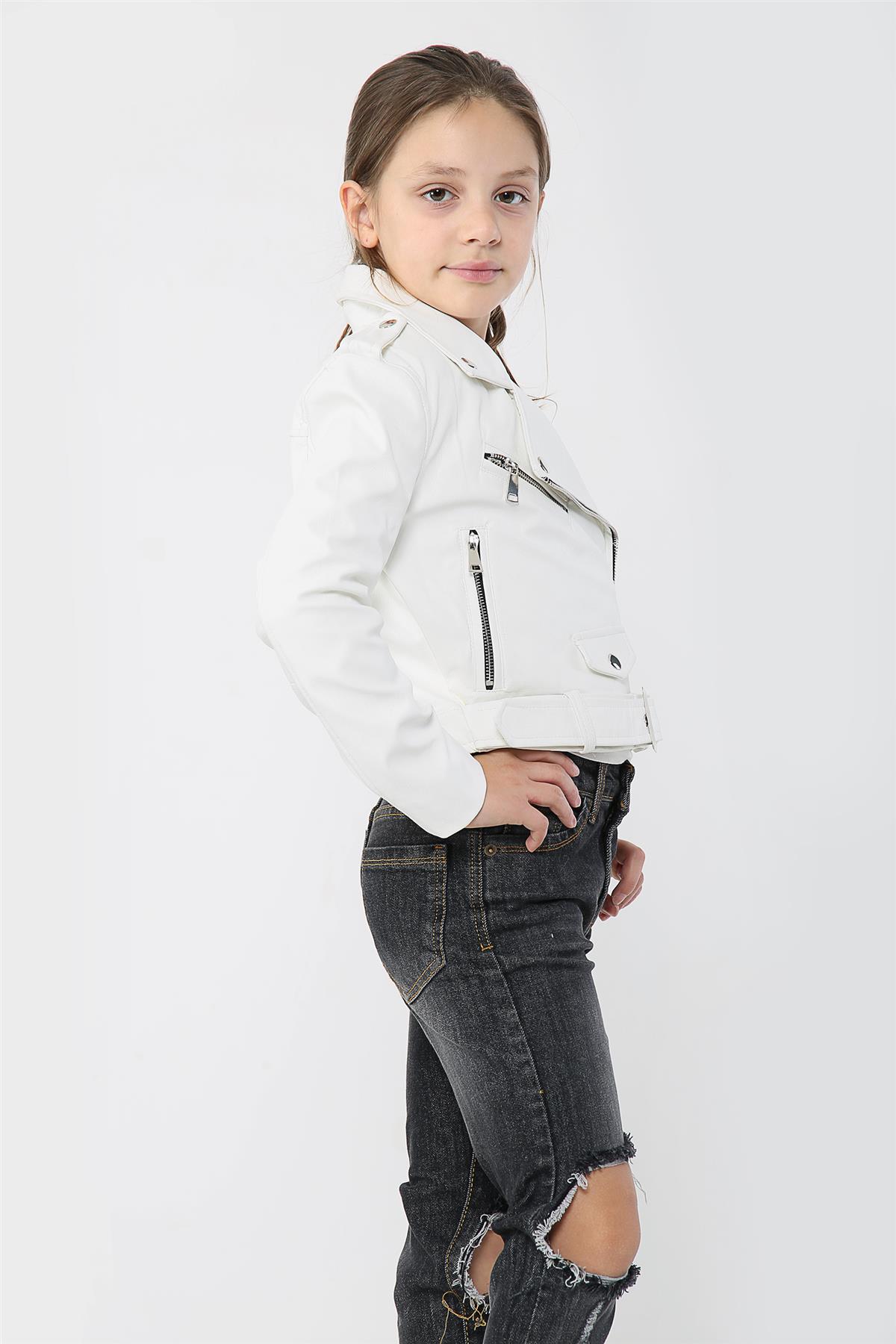 Kinder Mädchen Jacken Designer PU Leder weiße Jacke Reißverschluss