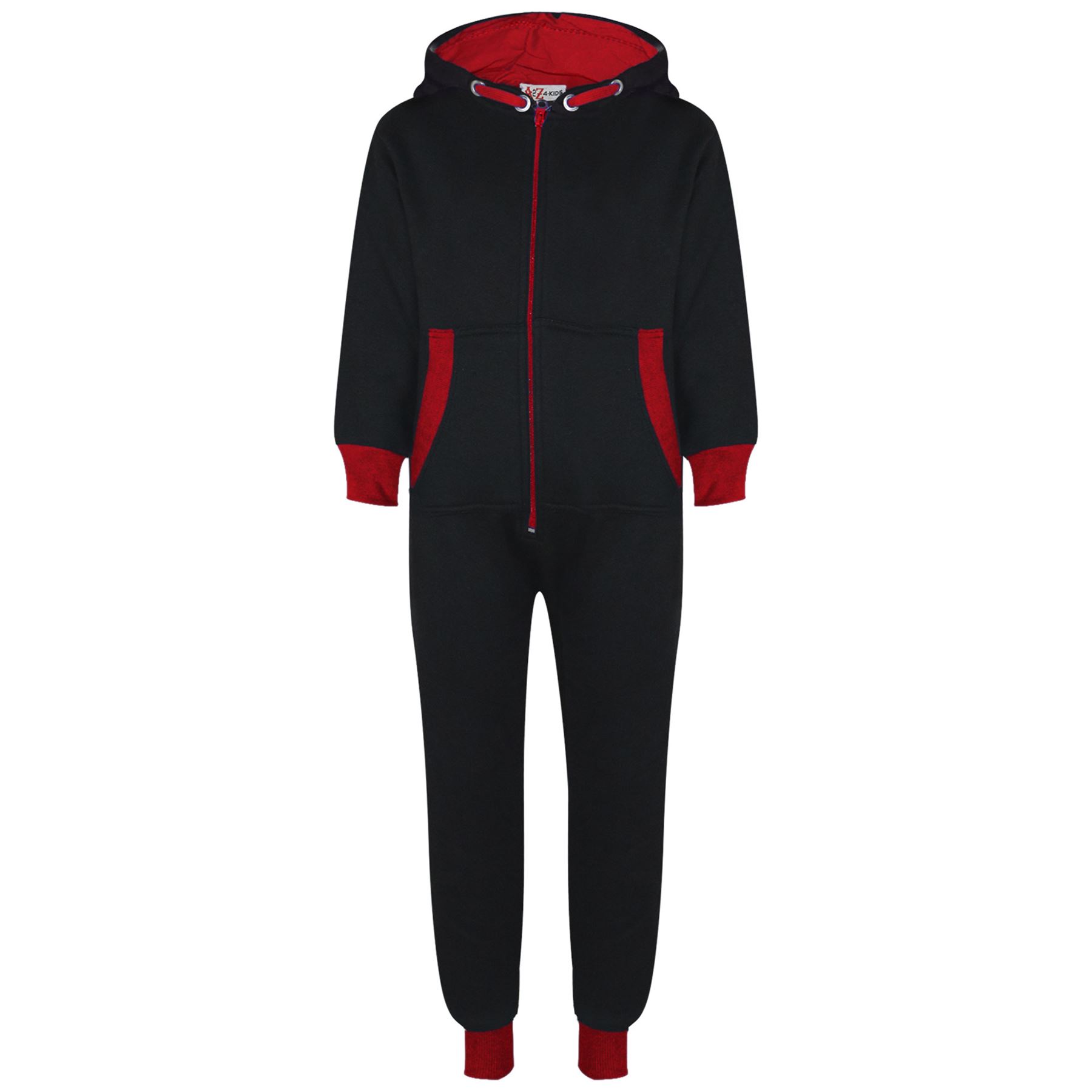 Kids Girls Boys A2Z Onesie One Piece Contrast Fleece Hoodie All In One Jumpsuit - Picture 39 of 66