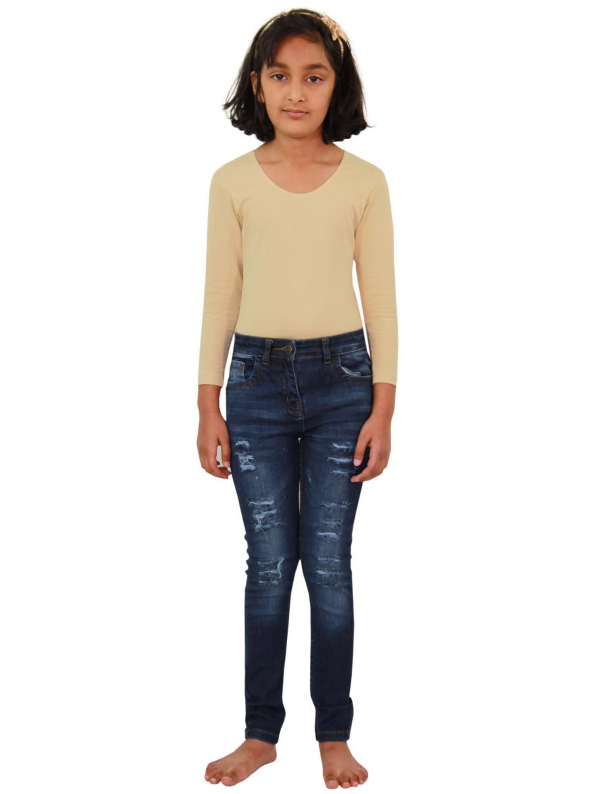 Kids Girls Stretchy Jeans Denim Ripped Faded Skinny Fashion Frayed Pant Jeggings