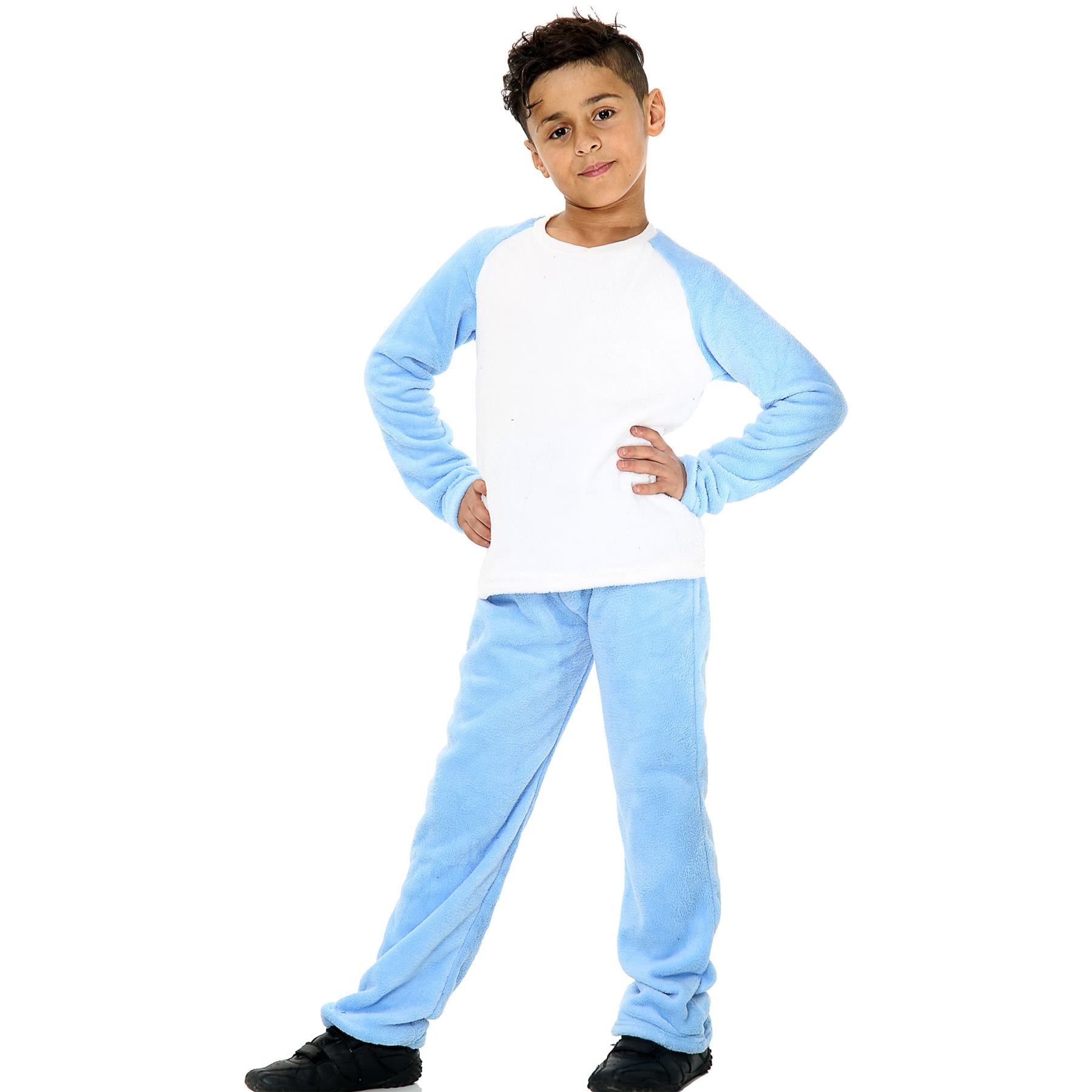 Kids Girls Boys Plain Pyjamas Extra Soft Blue Loungewear Flannel Fleece