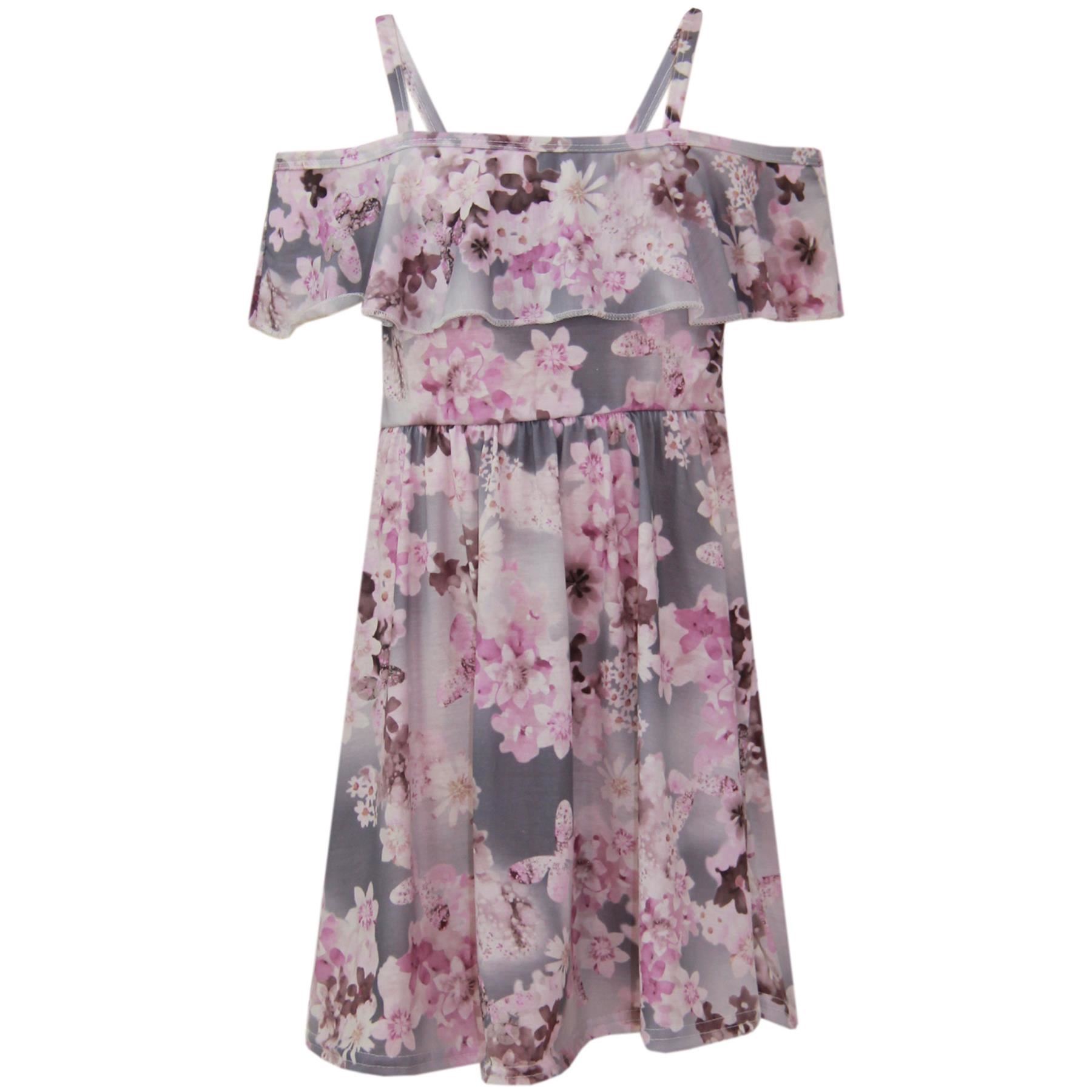 Bambine Pattinatrice Abito Floreale Estate Party Spalla Scoperta 7-13 Anni lilla