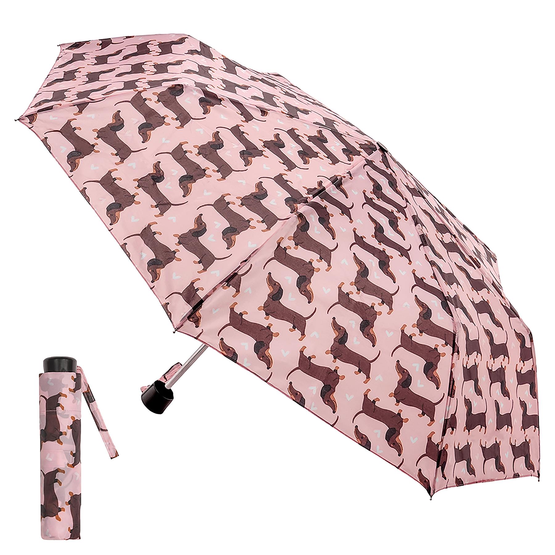 Ladies Supermini Folding Umbrella Sausage Dog AOP Weather Resist Compact Brolly - Picture 2 of 11
