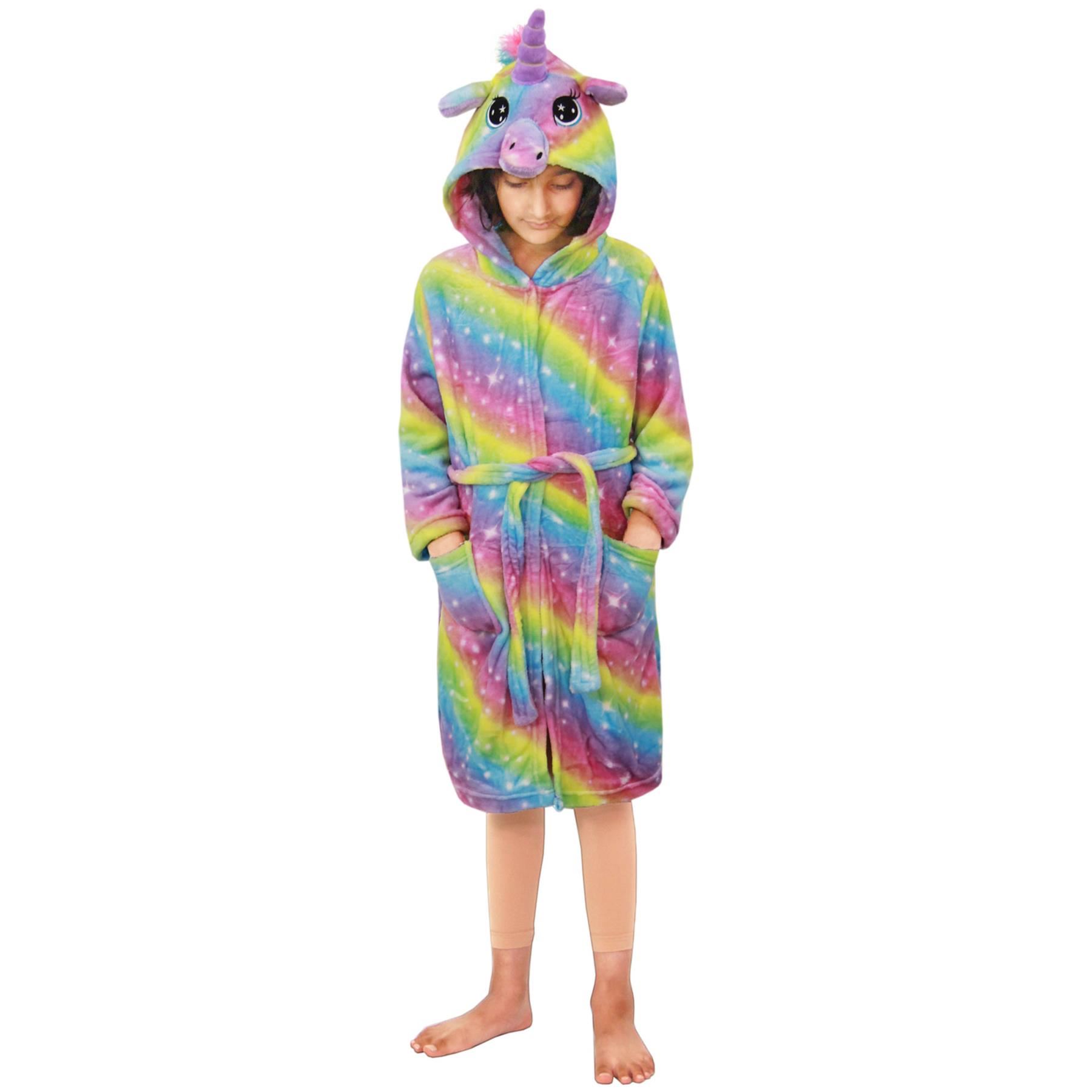 Kids Girls Unicorn Bathrobe Hooded Galaxy Xmas Cosplay Costume Soft