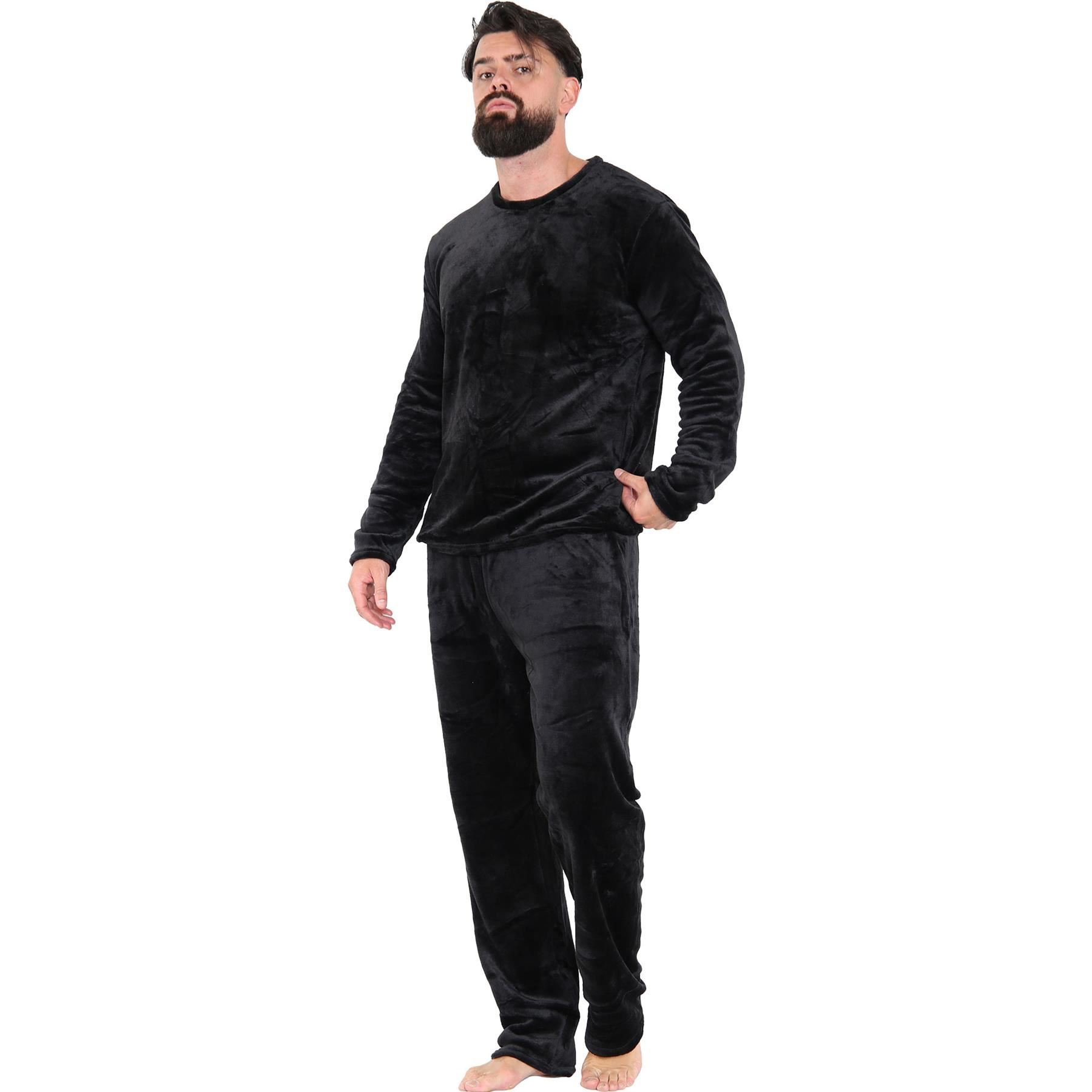 Mens Pyjamas Soft Warm Fleece Adults Crew Neck Pyjamas 2 Piece Gift Set For Mens - Picture 7 of 25