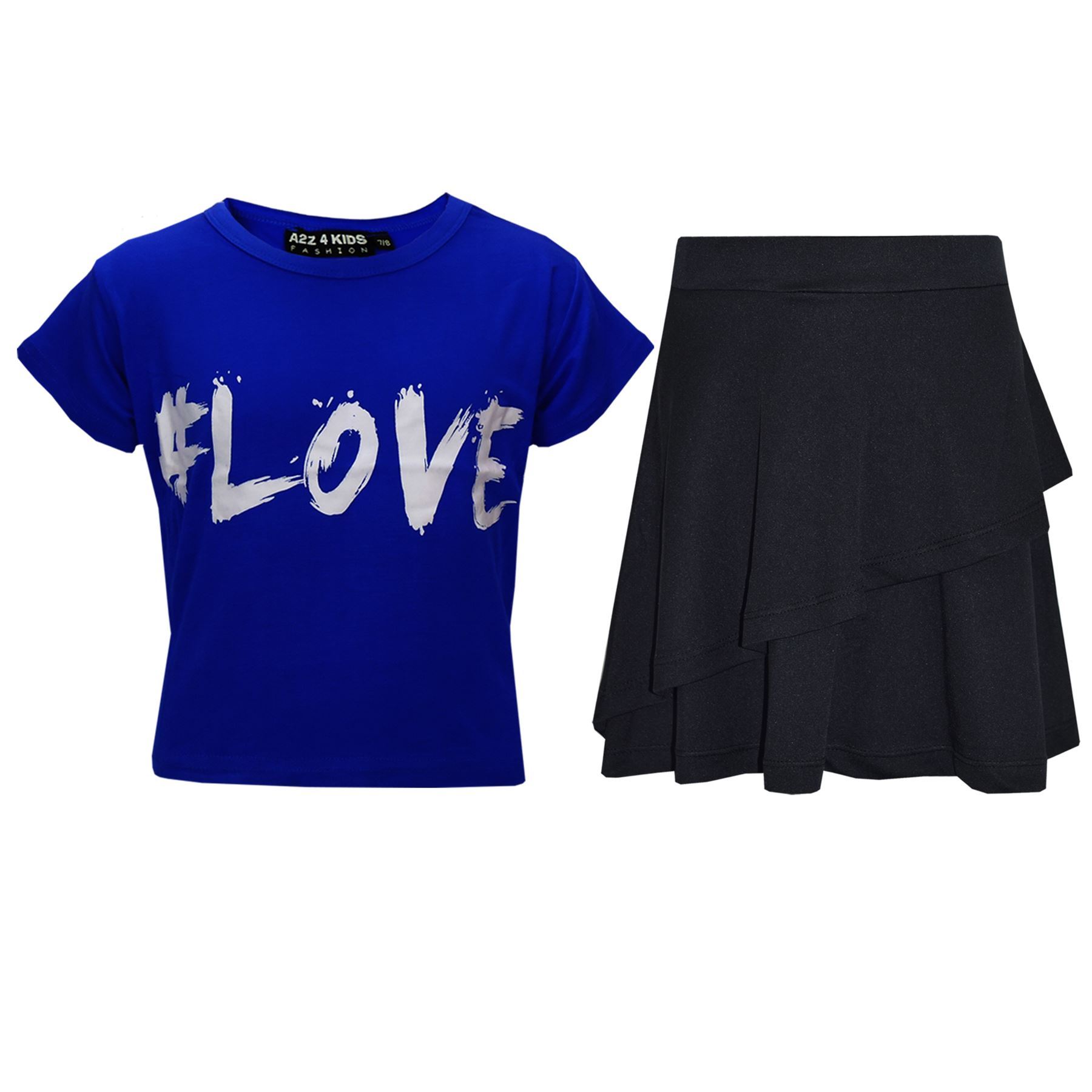 Kids Girls Crop Top And Fril Skirt Trendy Stylish Crew Neck Skater Skirt Set - Picture 7 of 41