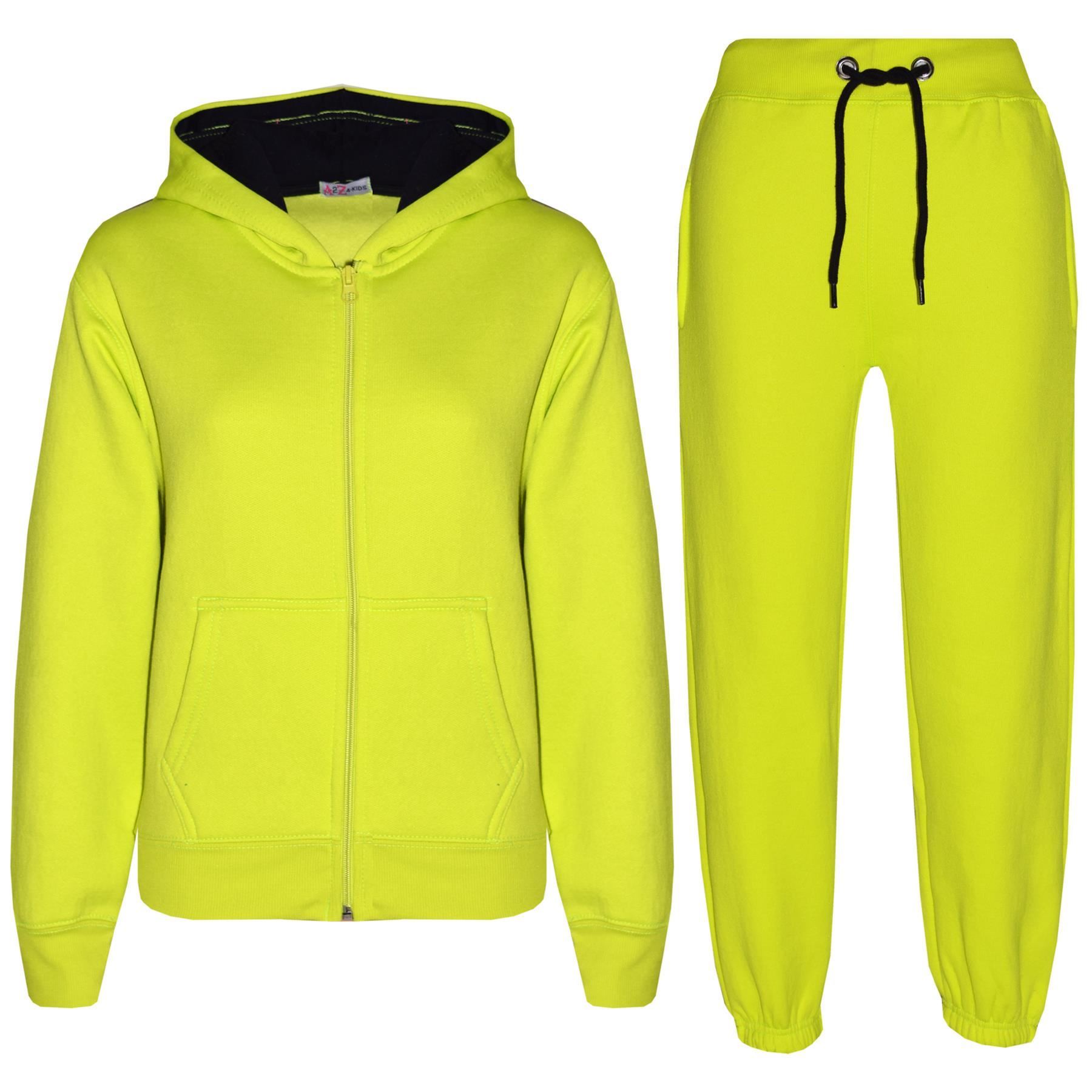 Kids Unisex Plain Tracksuit Contrast Hoodie with Joggers Sports Activewear Set - Picture 72 of 116