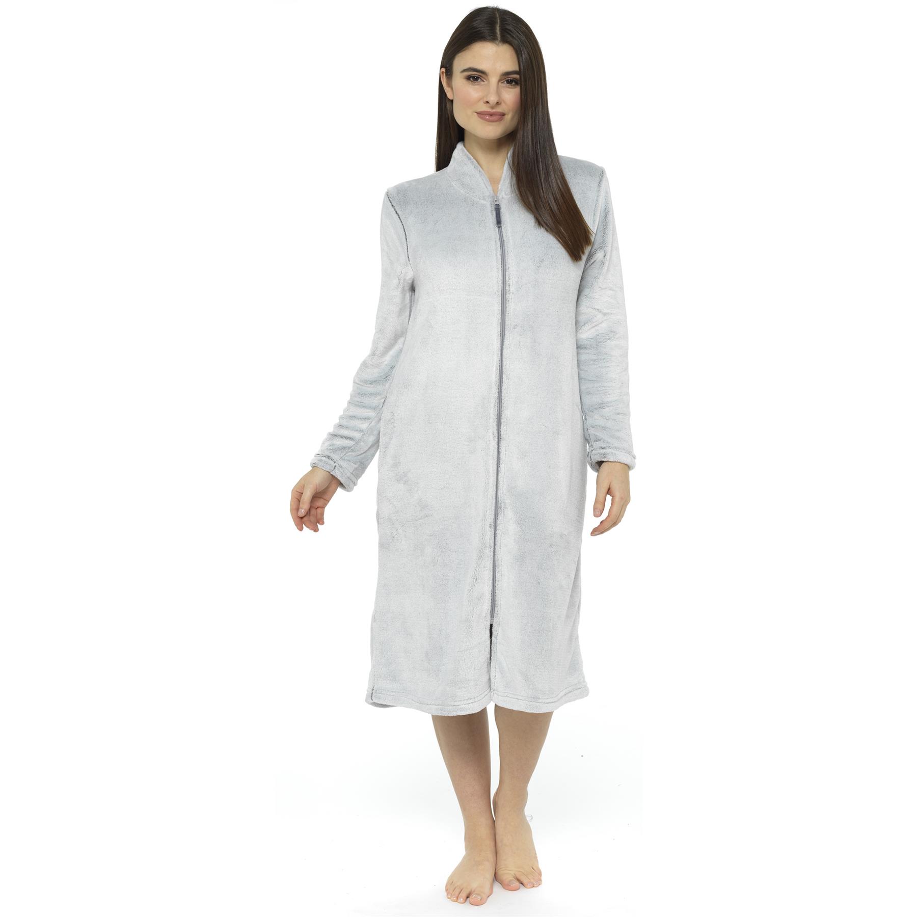 ladies fluffy dressing gowns Ladies Dressing Gown Fluffy Bathrobe Women Zip Through Full Length House  Coat