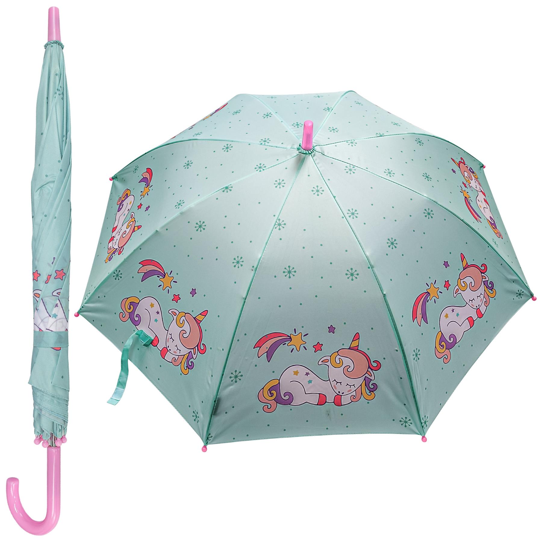 Kids Unicorn Umbrella Walking Umbrellas Wind Waterproof Brolly J-Stick Canopy - Picture 2 of 6