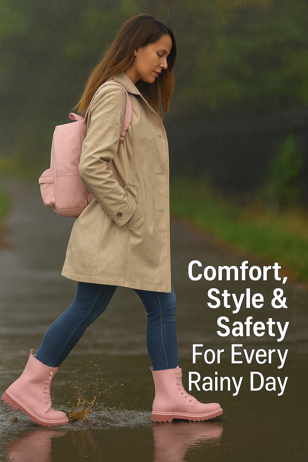 A2Z Womens Wellington Boots Lace Up Pink Waterproof PVC Rain Shoes Ankle Wellies - Picture 7 of 8