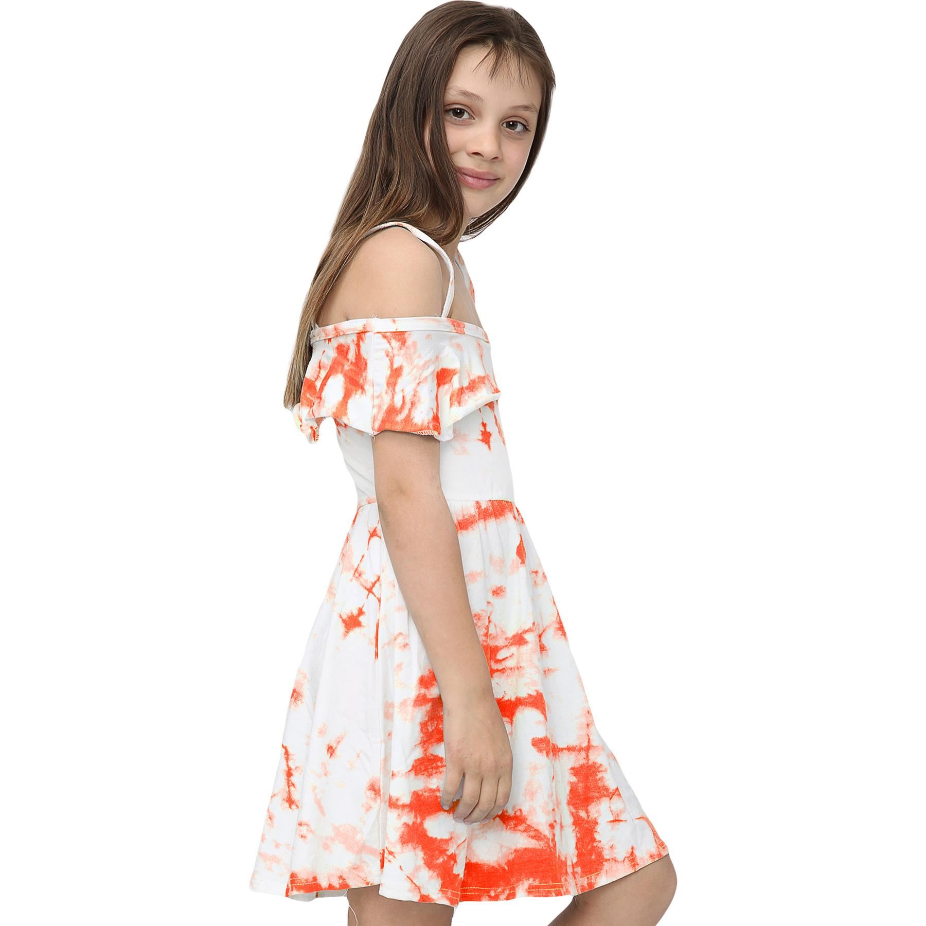 Girls Skater Dress Kids Plain Color Summer Party Off Shoulder Dresses 7-13 Yr - Picture 86 of 111