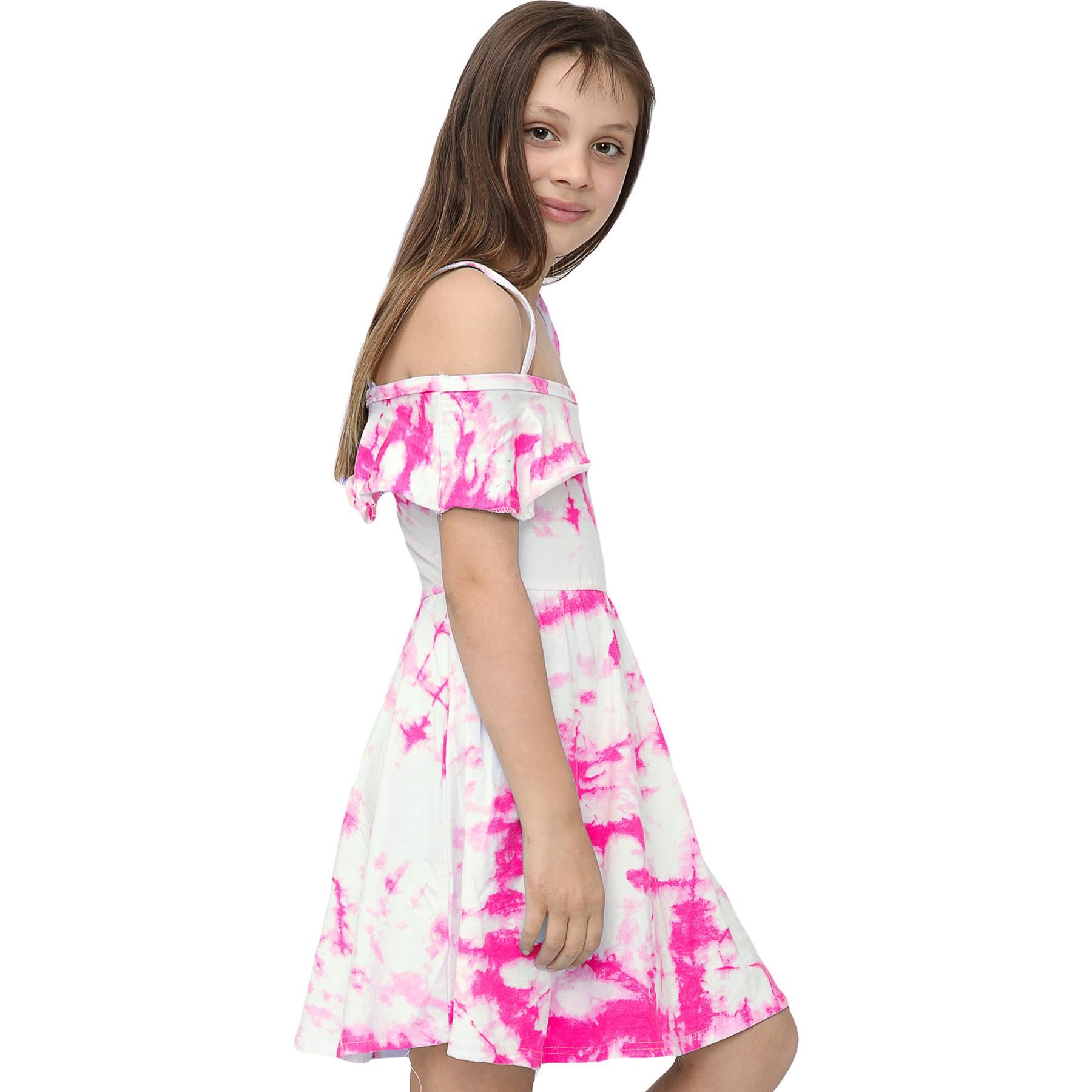 Girls Skater Dress Kids Plain Color Summer Party Off Shoulder Dresses 7-13 Yr - Picture 90 of 111