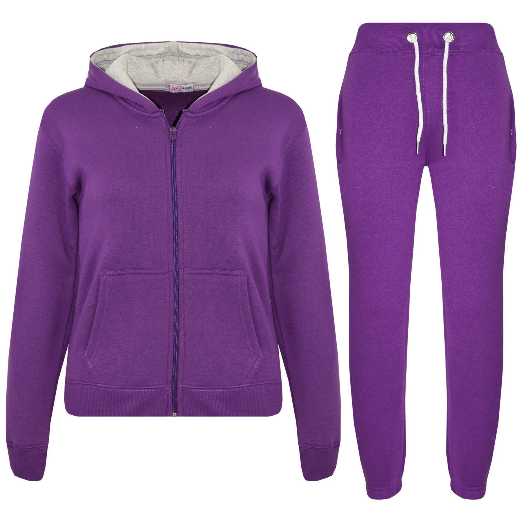 Kids Unisex Plain Tracksuit Contrast Hoodie with Joggers Sports Activewear Set - Picture 95 of 116