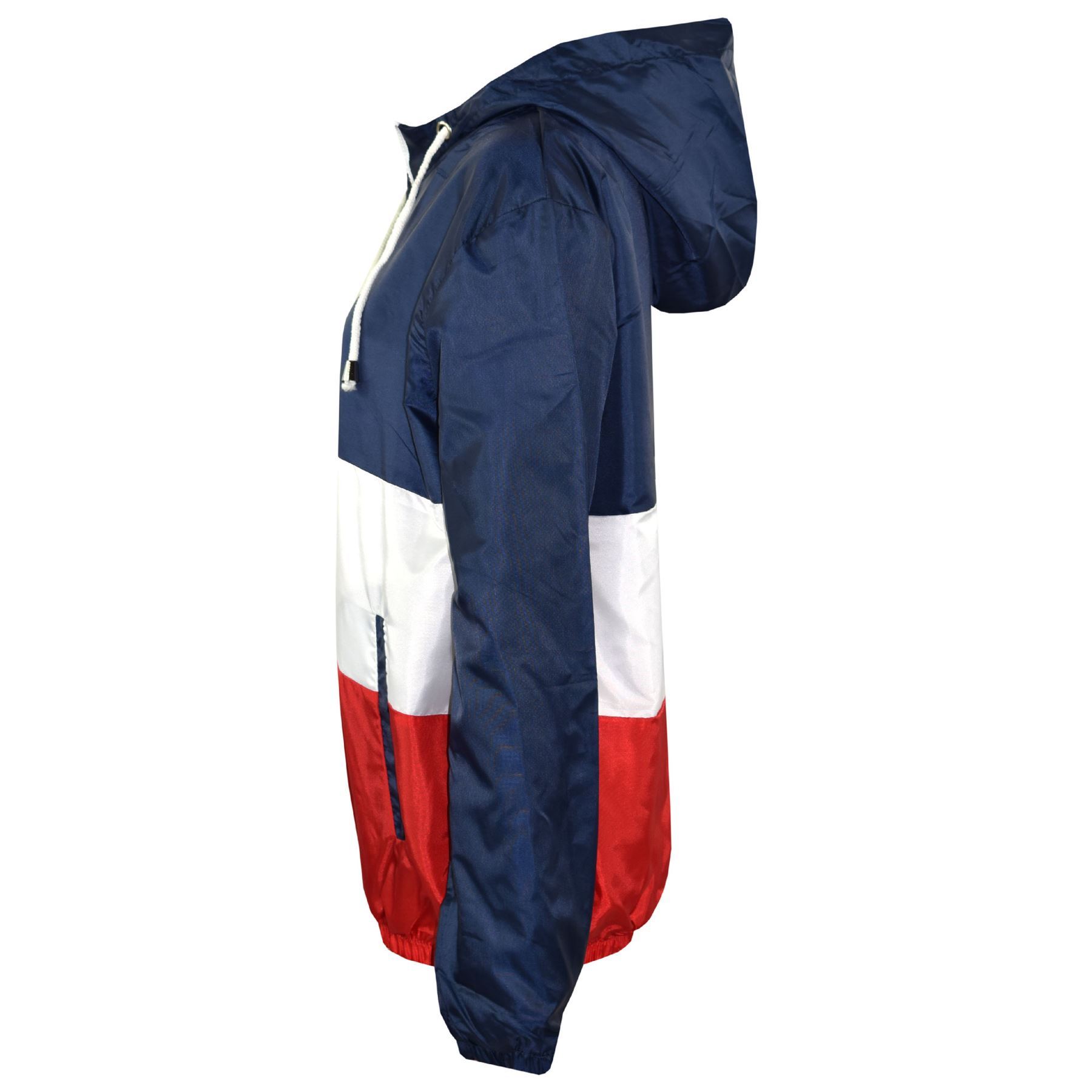 Kids Girls Boys Windbreaker Contrast Panel Navy Hooded Jackets Rain Mac Raincoat