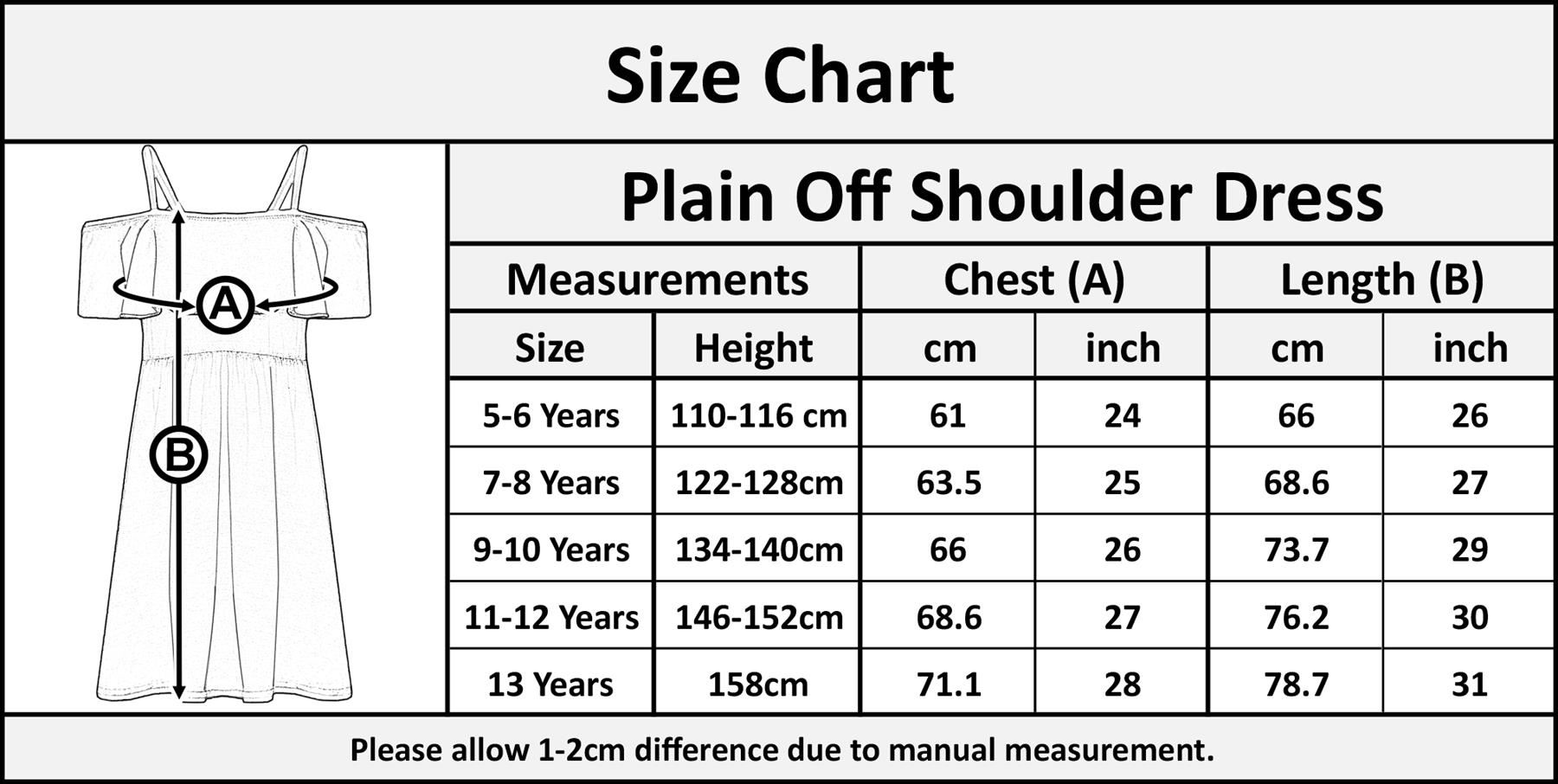 Girls Skater Dress Kids Plain Color Summer Party Off Shoulder Dresses 7-13 Yr - Picture 19 of 111