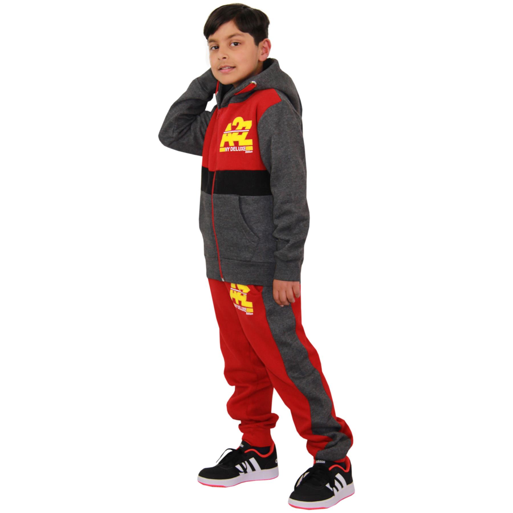 Kids Unisex Contrast Panel Tracksuit Charcoal & Red A2Z NY Deluxe Activewear Set - Picture 5 of 8