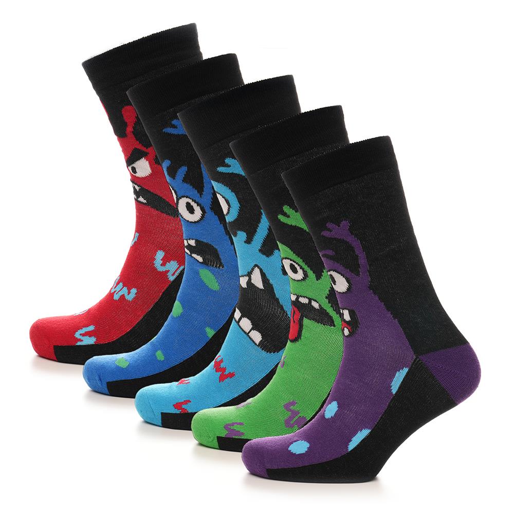Mens 5 Pack Monster Design Socks Comfortable For Daily Wear Cotton Rich Socks - Picture 7 of 10