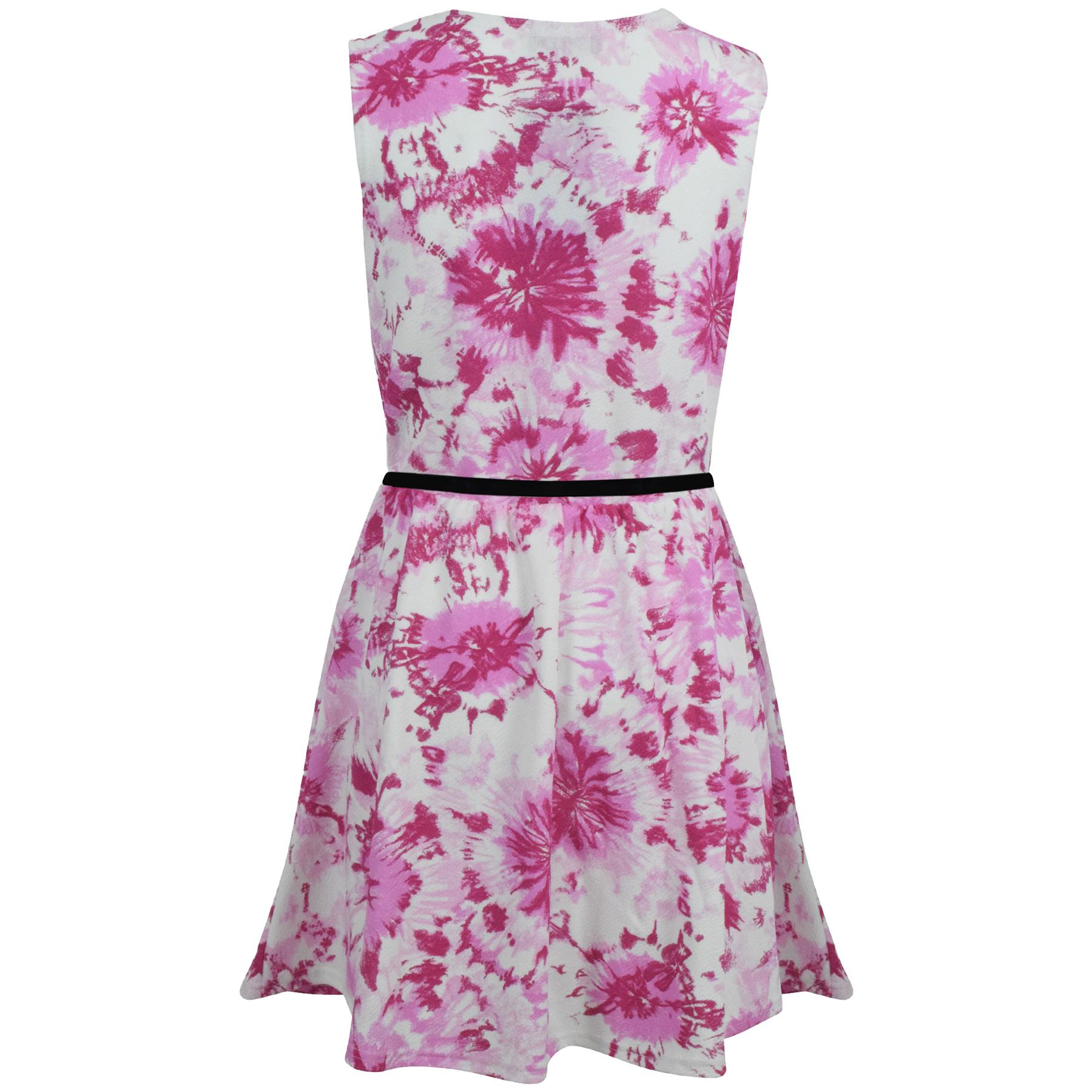 Kids Girls Skater Dress Sleeveless Pink Floral Party Fashion Summer Dresses - Picture 3 of 4