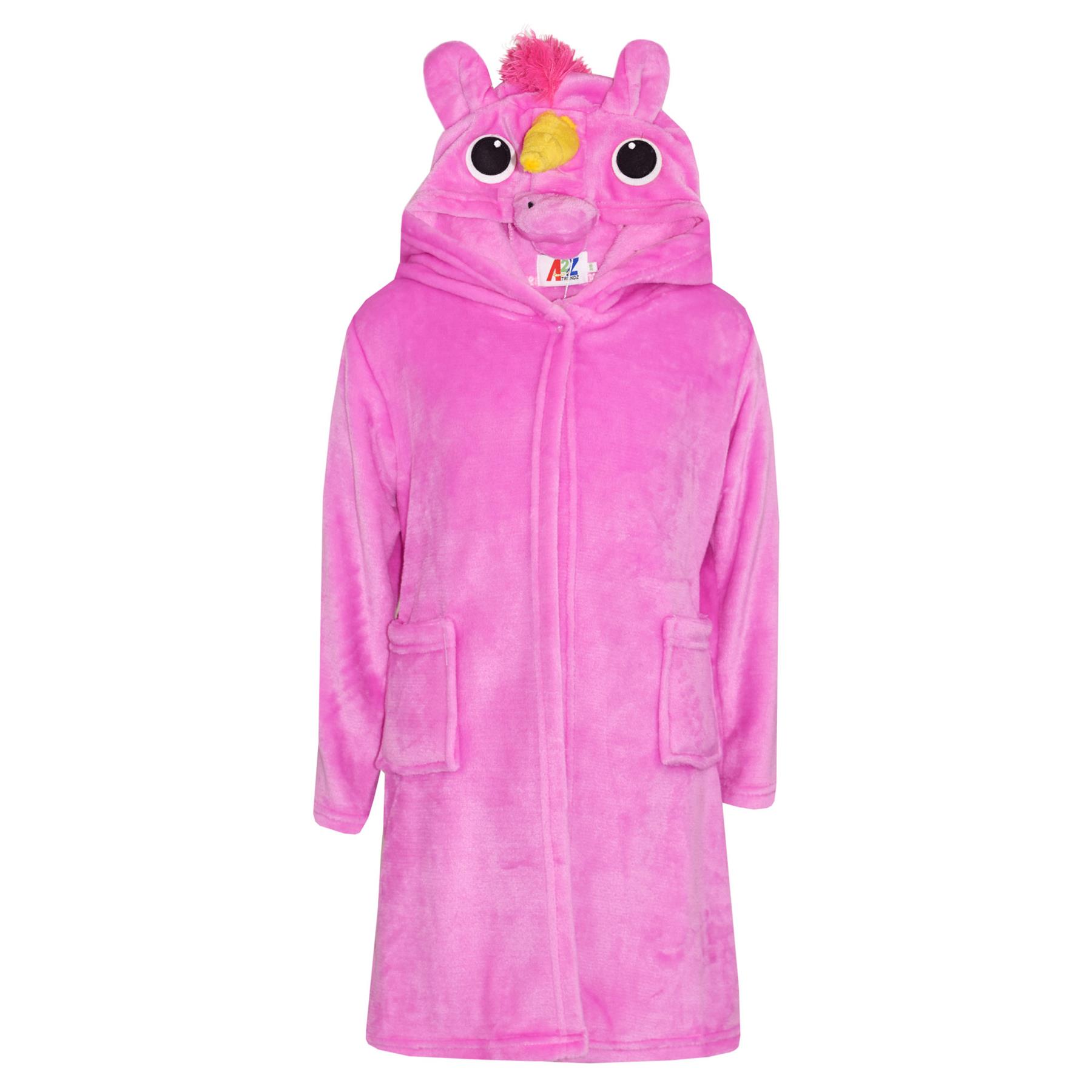 A2Z 4 Kids Super Soft 3D Animal Detail Dressing Gown Nightwear Hooded Robe 2-1 - Picture 19 of 154