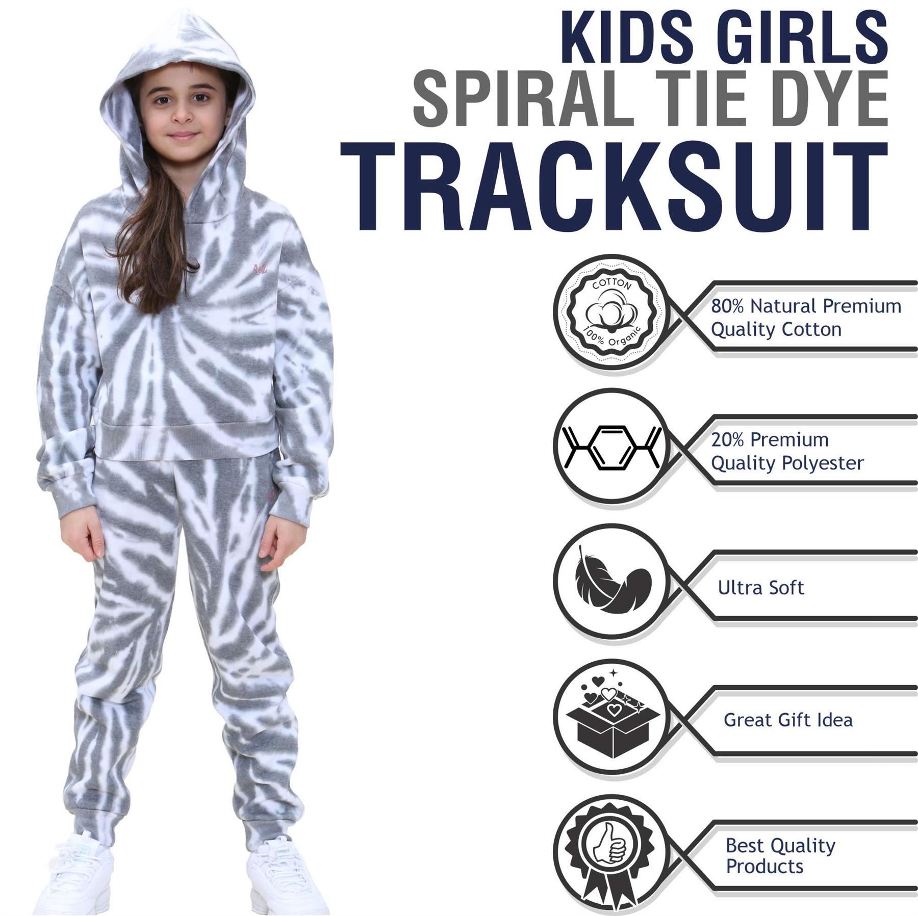 Kids Black Tie Dye Tracksuit Gym Cropped Hoodie Sweatpants Cord Set Girls 5-13 Y - Produktbild 3