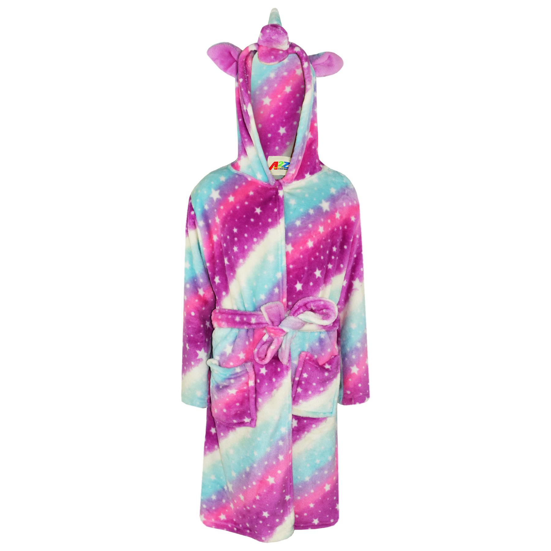 A2Z 4 Kids Super Soft 3D Animal Detail Dressing Gown Nightwear Hooded Robe 2-1 - Picture 83 of 154