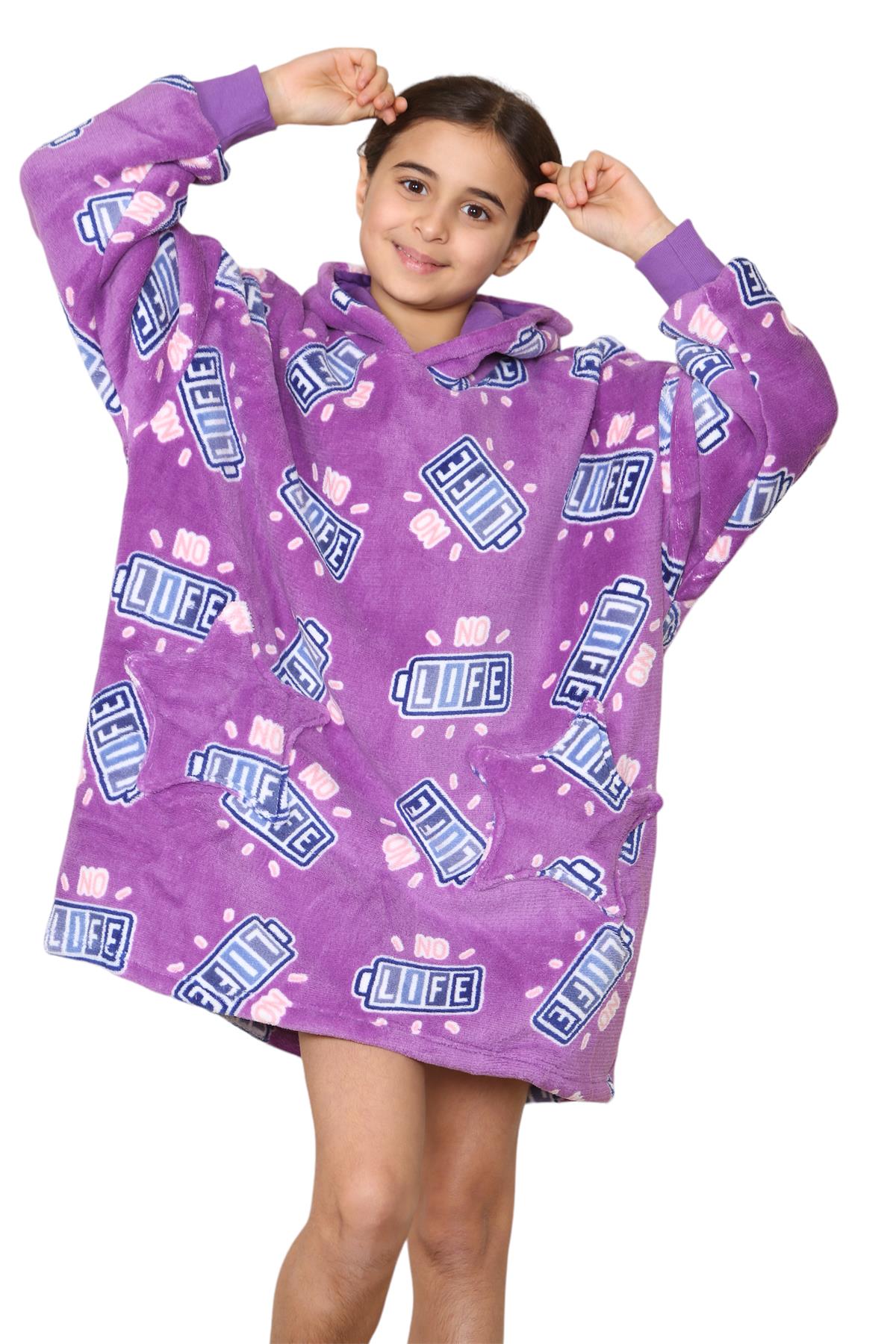 Kids Girls Boys Oversized Hoodie Animal Snuggle Blanket Super Soft Warm Fleece - Picture 14 of 47