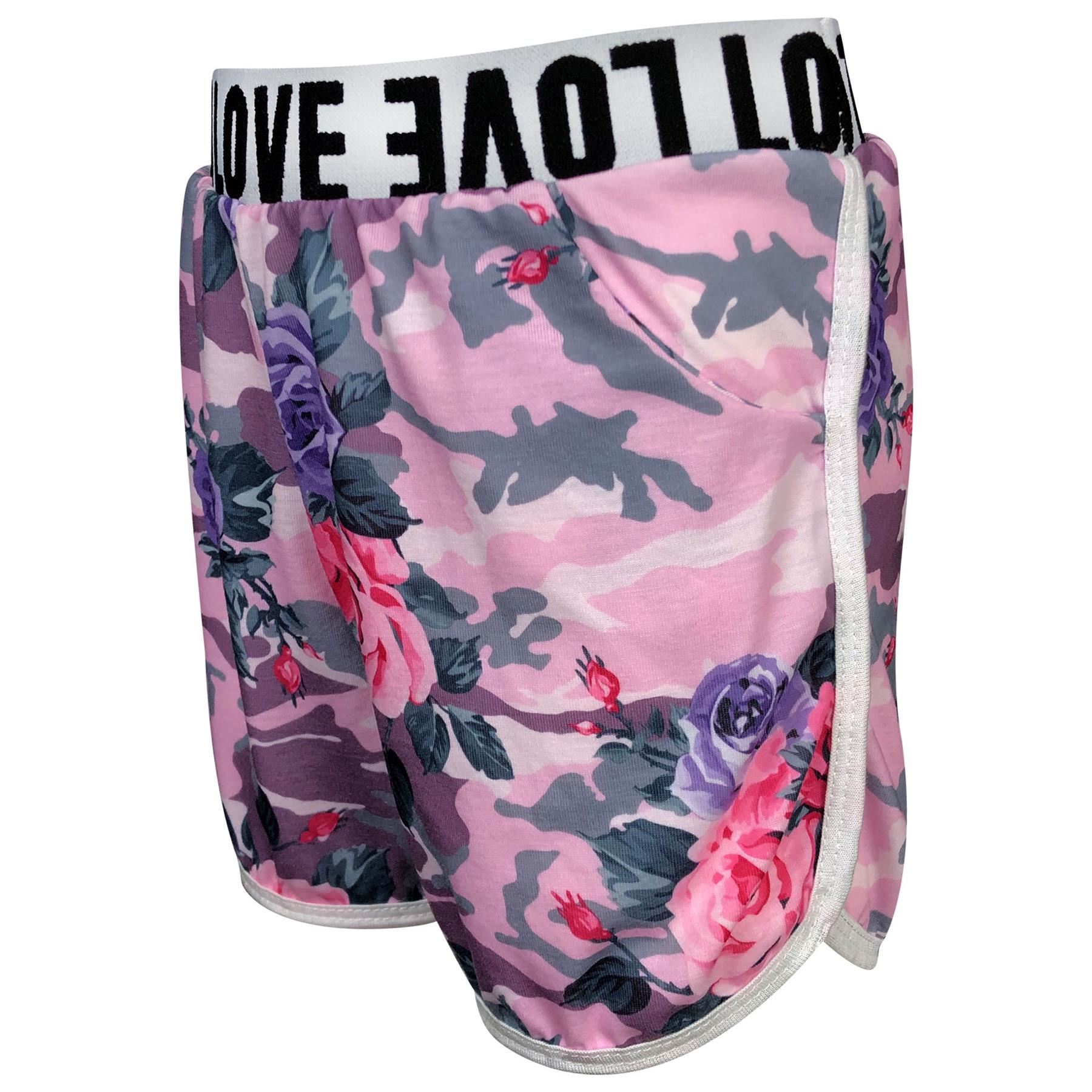 Kids Girls Crop /& Short Camouflage Baby Pink Floral Print Summer Outfit Set 7-13