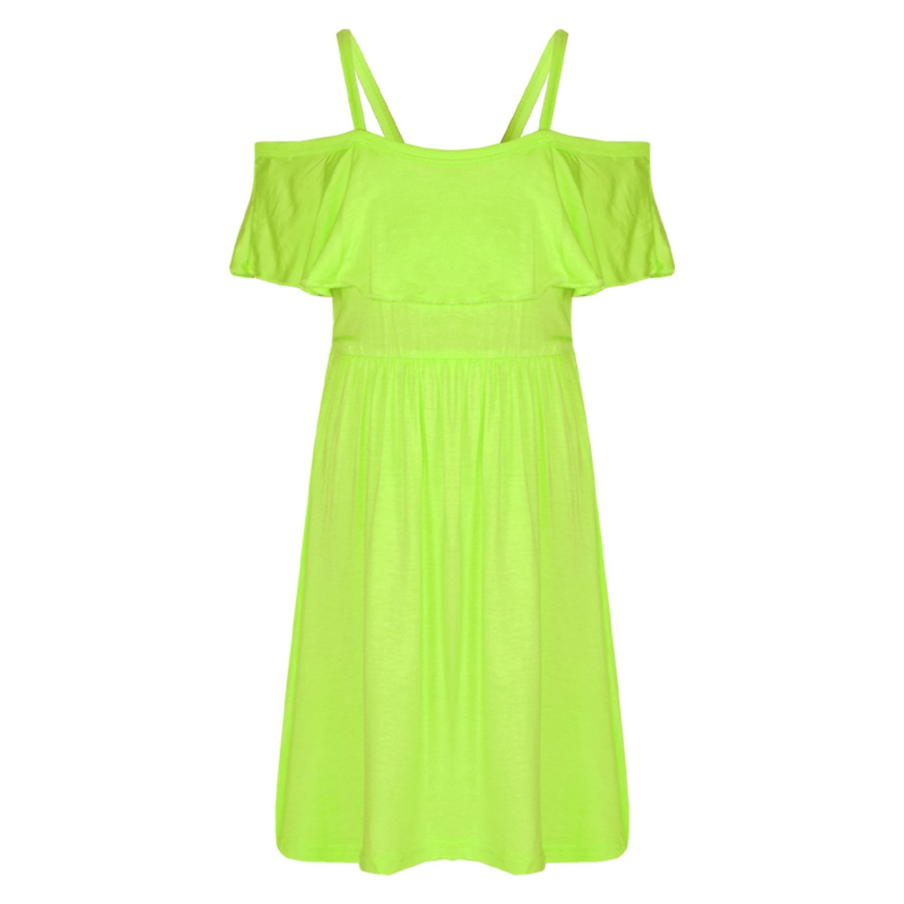 Girls Skater Dress Kids Plain Color Summer Party Off Shoulder Dresses 7-13 Yr - Picture 42 of 111
