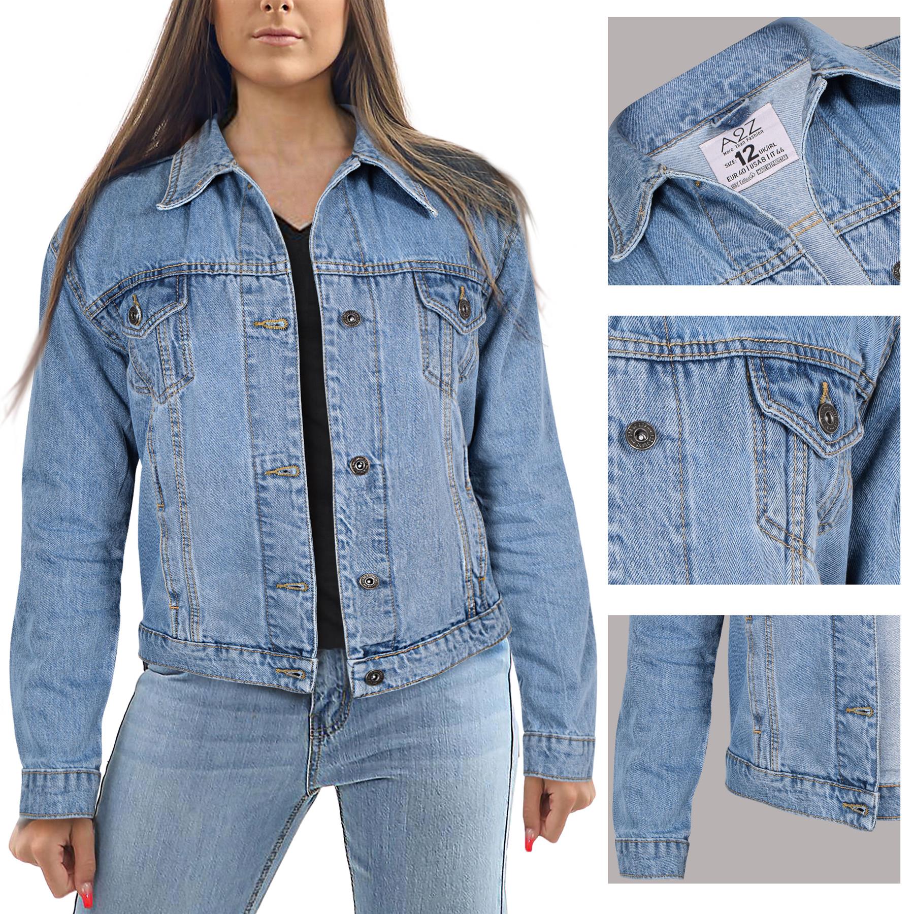 Ladies Women Denim Jacket Cotton Casual Fashion Vintage Classic Streetwear Jean - Picture 16 of 21