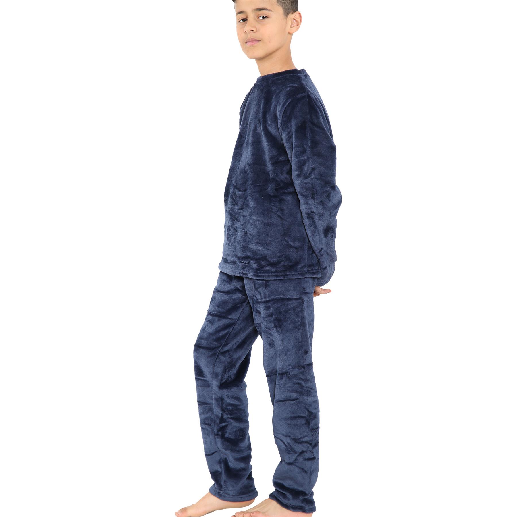 Kids Childrens Warm Fleece Pyjamas For Boys & Girls Sleepover 2 Piece Gift Set - Picture 24 of 32